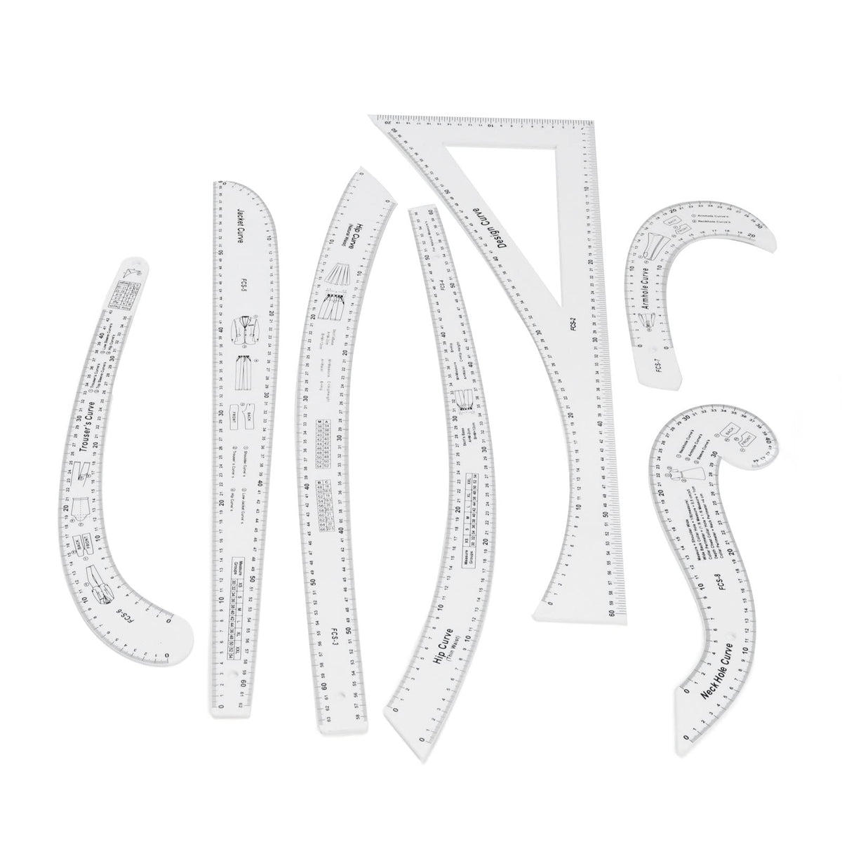 7Pcs Sewing Ruler Tailor Set Clear French Curve Ruler Sewing Ruler Set Rulers Ruler Racks Rulers High Accuracy Scale Fashion Pattern Design Ruler Set for Making Pattern Drafting