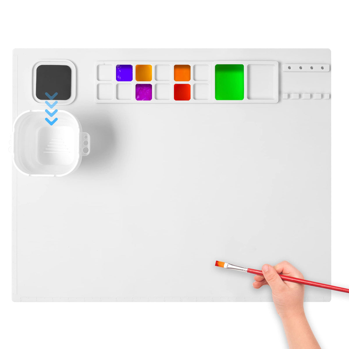 AWOKE Silicone Painting Mat - 20"X16" Silicone Art Mat with 1 Water Cup for Kids - Craft Mat has12 Color Dividers - 2 Paint Dividers (White),Toddler Activities,3 4 5 Year Old Girl Boy Birthday Gifts