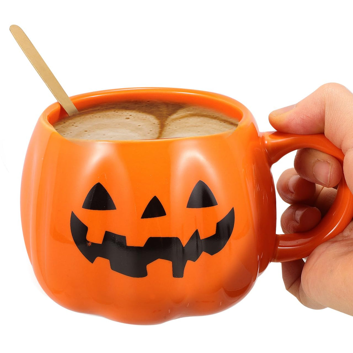 Healifty Halloween Pumpkin Mug with Spoon 12 Oz Ceramic Coffee Cup Pumpkin Shape for Home Office Tea Juice Milk Water