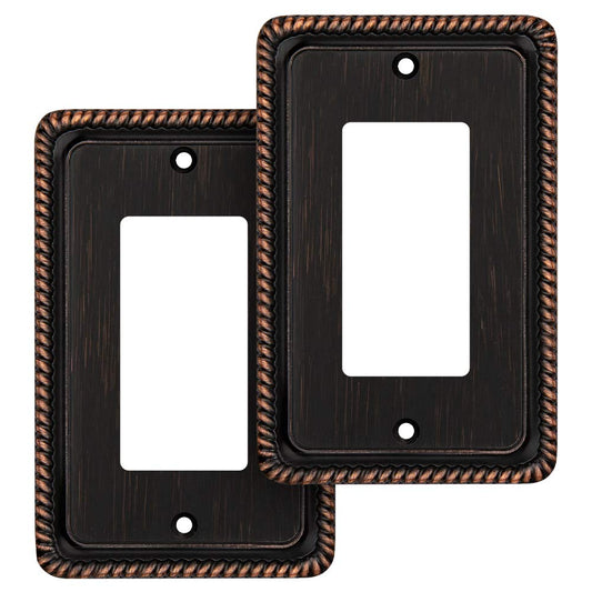 Henne Bery Rope Edge Decorative Wall Plate Switch Plate Outlet Cover (Single Decorator, 2 Pack, Aged Bronze)