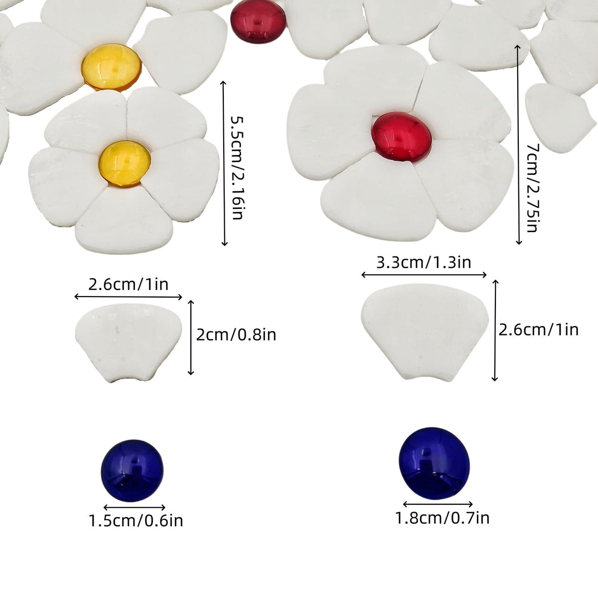 Esweny 12 Flower Stained Glass Mosaic Tiles - 2 Size Floral Petals & Flat Bead Mosaic Glass Pieces for DIY Art Crafts (White)