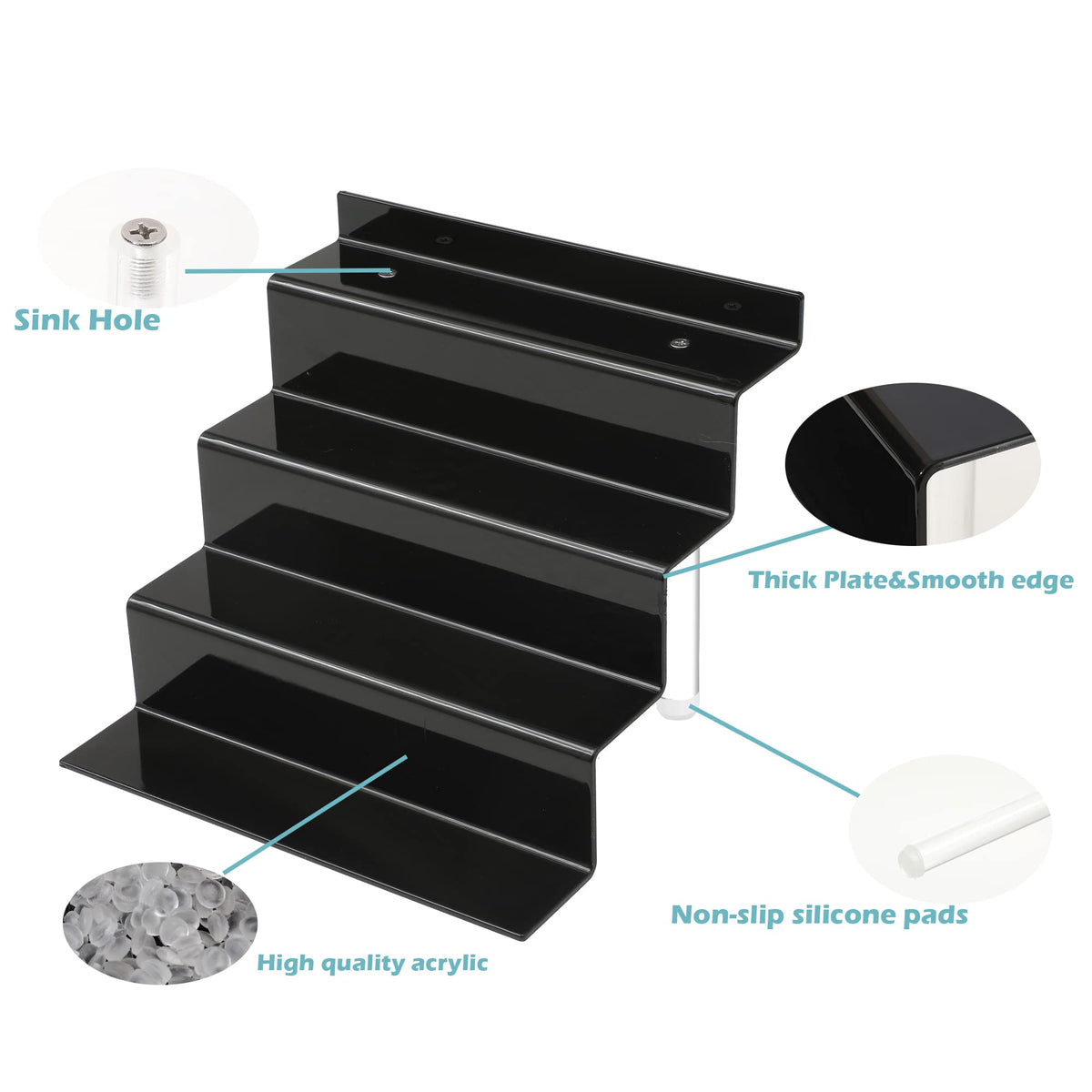 ihomecooker Acrylic Stands for Display,4 Tier Black Cupcakes Perfumes Figurines Display Stand Risers Shelf for Decoration and Organizer (2Pack 9x6'')