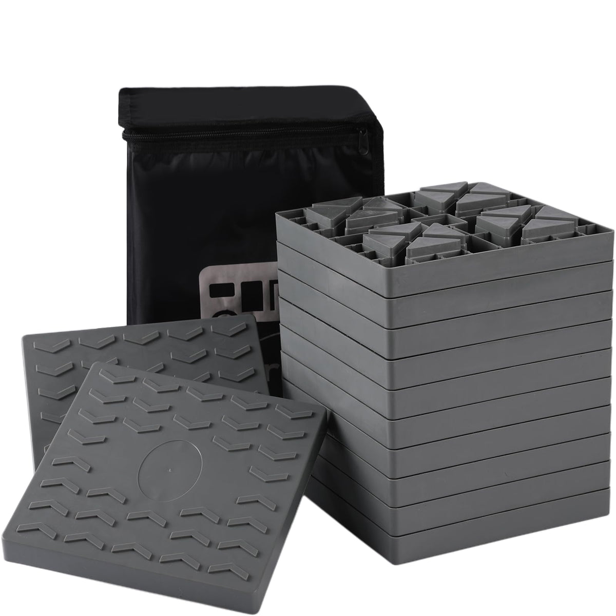Keltrion 12 Pack Camper/RV Leveling Blocks Suitable for 4 Wheels Interlocking and Anti-Slip Design with Carrying Bag Heavy-Duty for Camper Travel Trailer Grey