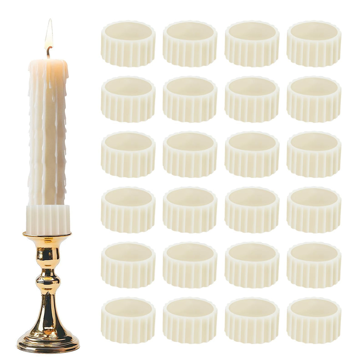 EEEKit 24 PCS Rubber Candle Grippers, Candlestick Holder Rings for Taper Candles, White Rubber Candle Grips for Weddings, Halloween, Christmas
