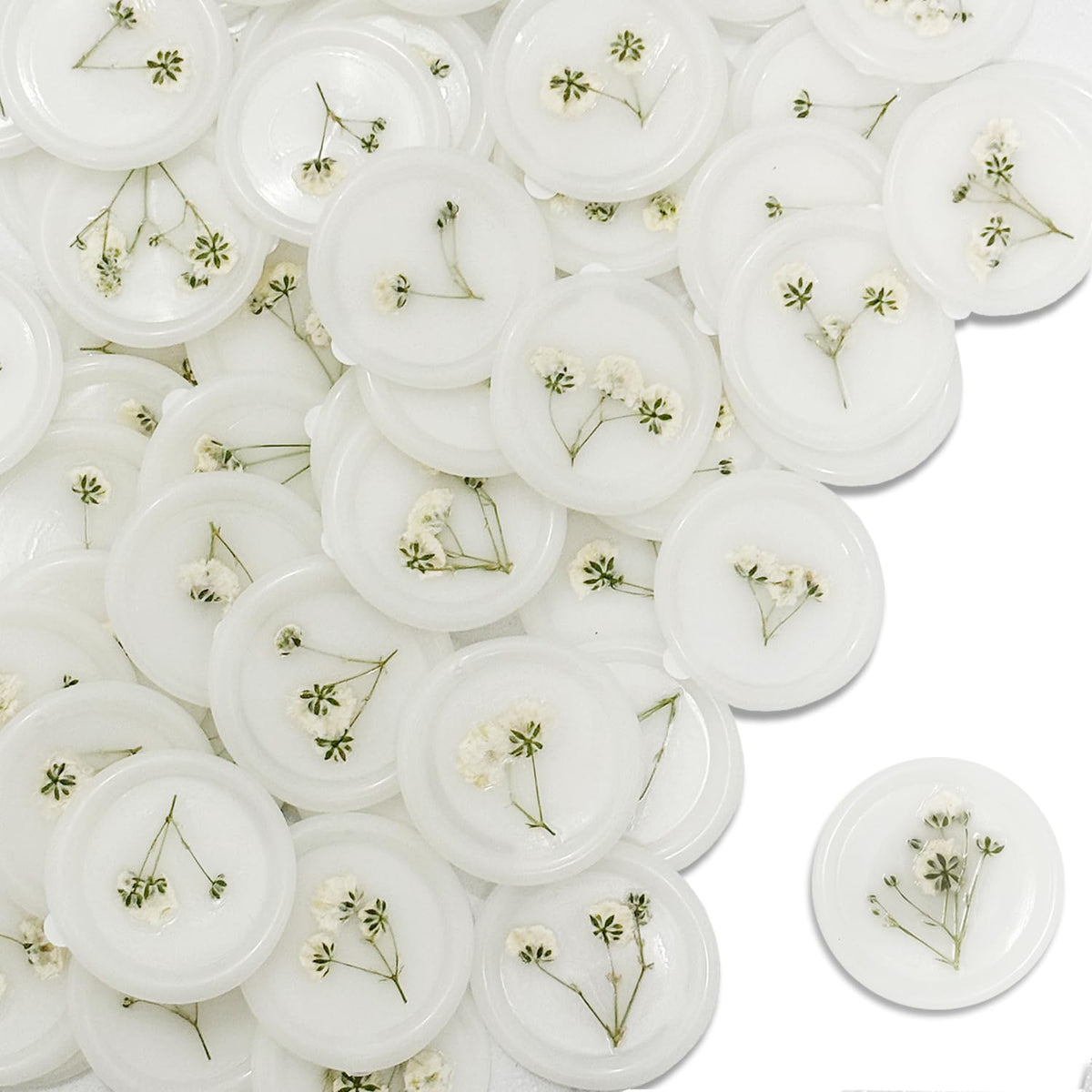 100 Pcs Baby's Breath Adhesive Wax Seal Stickers White Dry Floral Backing Envelope Seals Perfect for Wedding Invitations,Bridal Shower Party