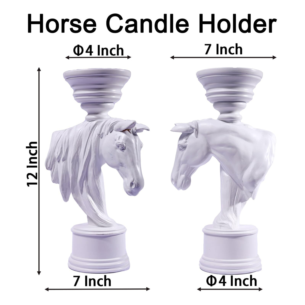 Horse Candle Holder 12 Inch – Rustic Equestrian Stallion Figurine for Farmhouse Table Centerpiece, Western Mantel Decor, Entryway Console Display, Resin Horse Statue with Pillar Candle Tray