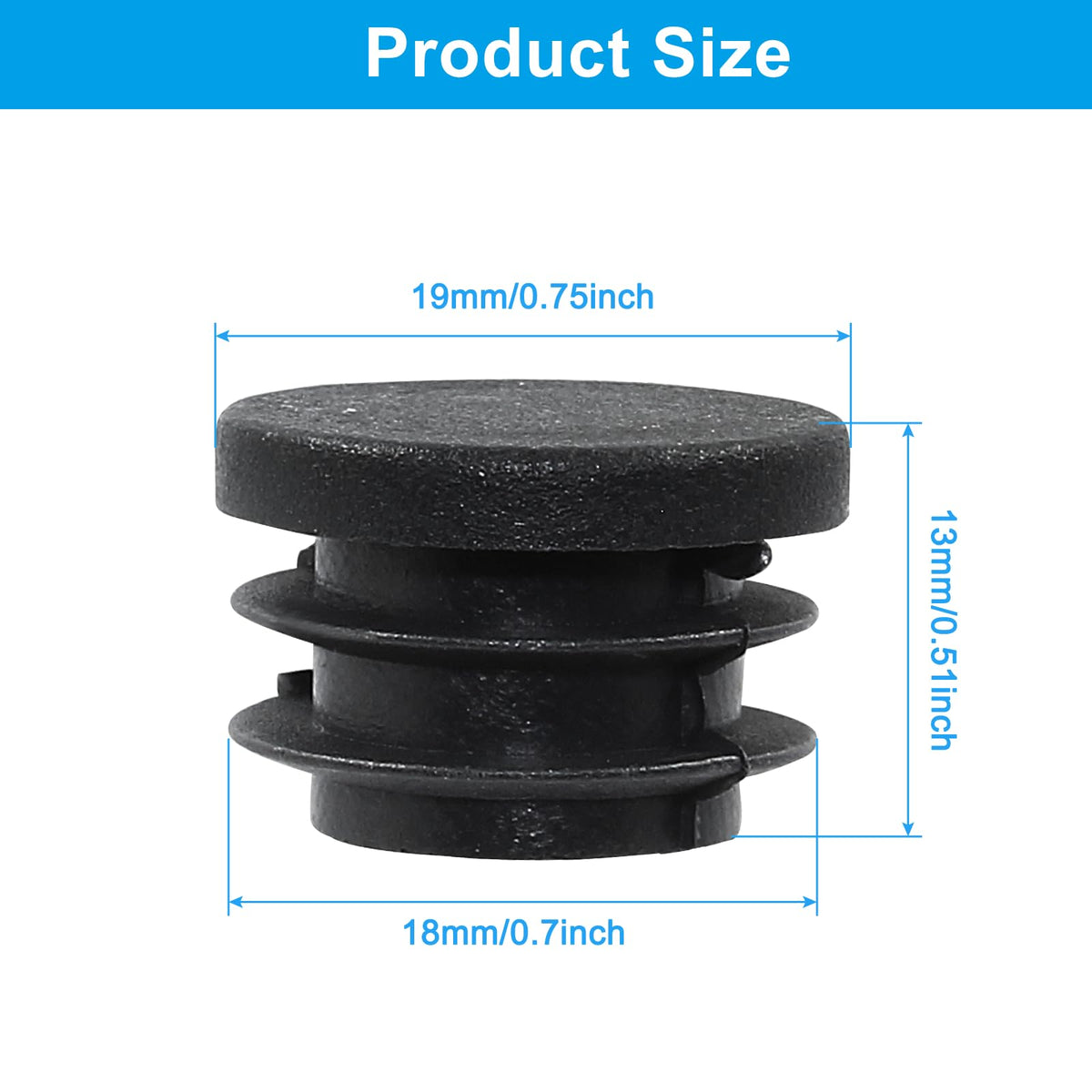 Kyuionty 20 Pack 3/4" Round Plastic Plug, Furniture Pipe Tube Cover Insert Tubing End Caps for Round Tubing Post, Pipe Post, Chairs (Black)