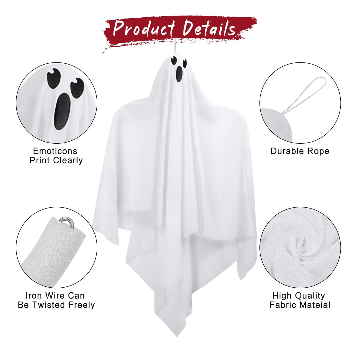 Hanging Ghosts Outdoor Decorations, 4 Pack 28" Cute Flying Ghosts - Halloween Decor for Home, Tree, Porch, Patio, Lawn, Garden, Party & Holiday