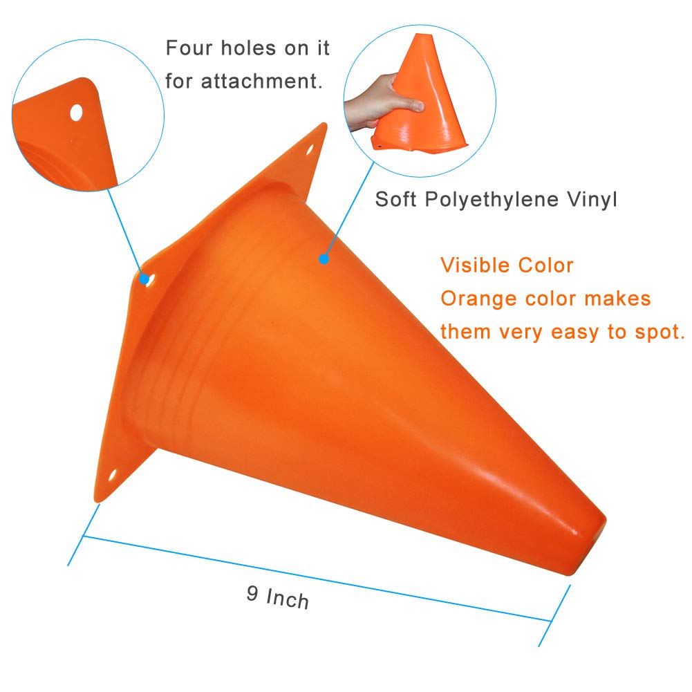 Fragraim 9 Inch Plastic Training Traffic Cones, Sport Cones, Agility Field Marker Cones for Soccer Basketball Football Drills Training, Outdoor Activity or Events - Set of 10, Orange