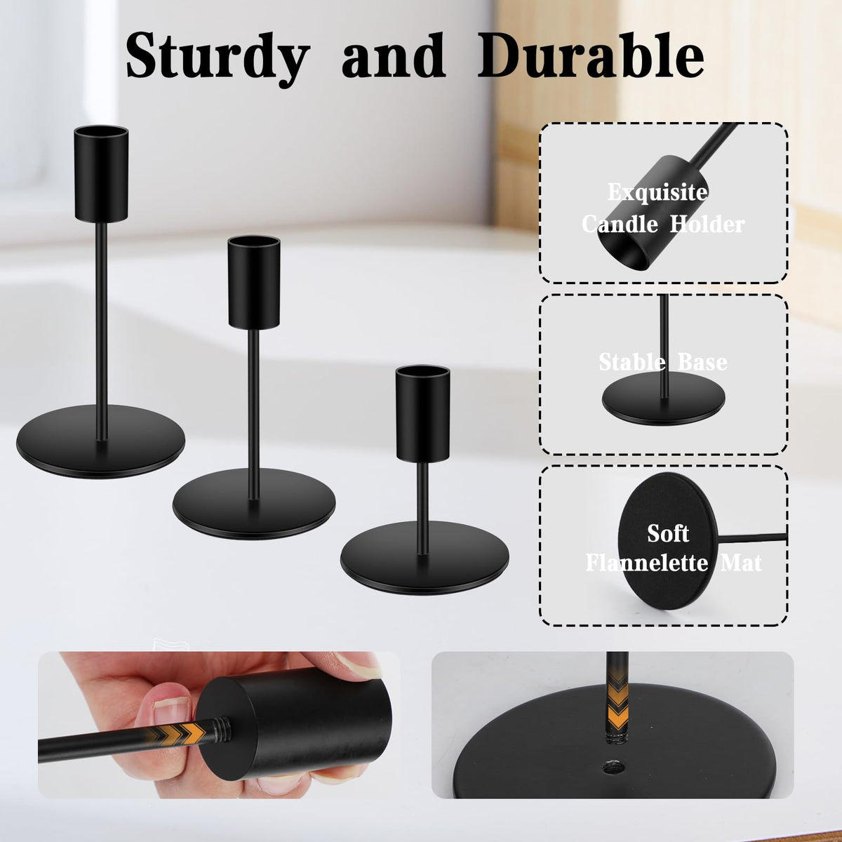 6pcs Black Candlestick Holders Metal Candle Holders for Candlesticks Tall Taper Candle Holders for Home Deco, Wedding,Dinner,Halloween Party, Fits 3/4 inch Thick Candle&Led Candles (Black)