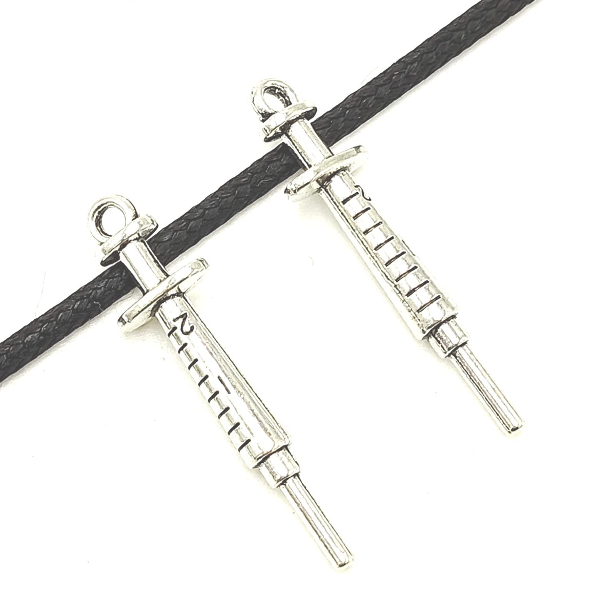 YOOGCORETT 15pcs Alloy Charms Syringe Pendants Beads Nurse Medical Theme Charms Bulk Silver Jewelry Making for Necklace Bracelet DIY Craft Findings Supplies Making 36 X 9mm (Ancient Silver)