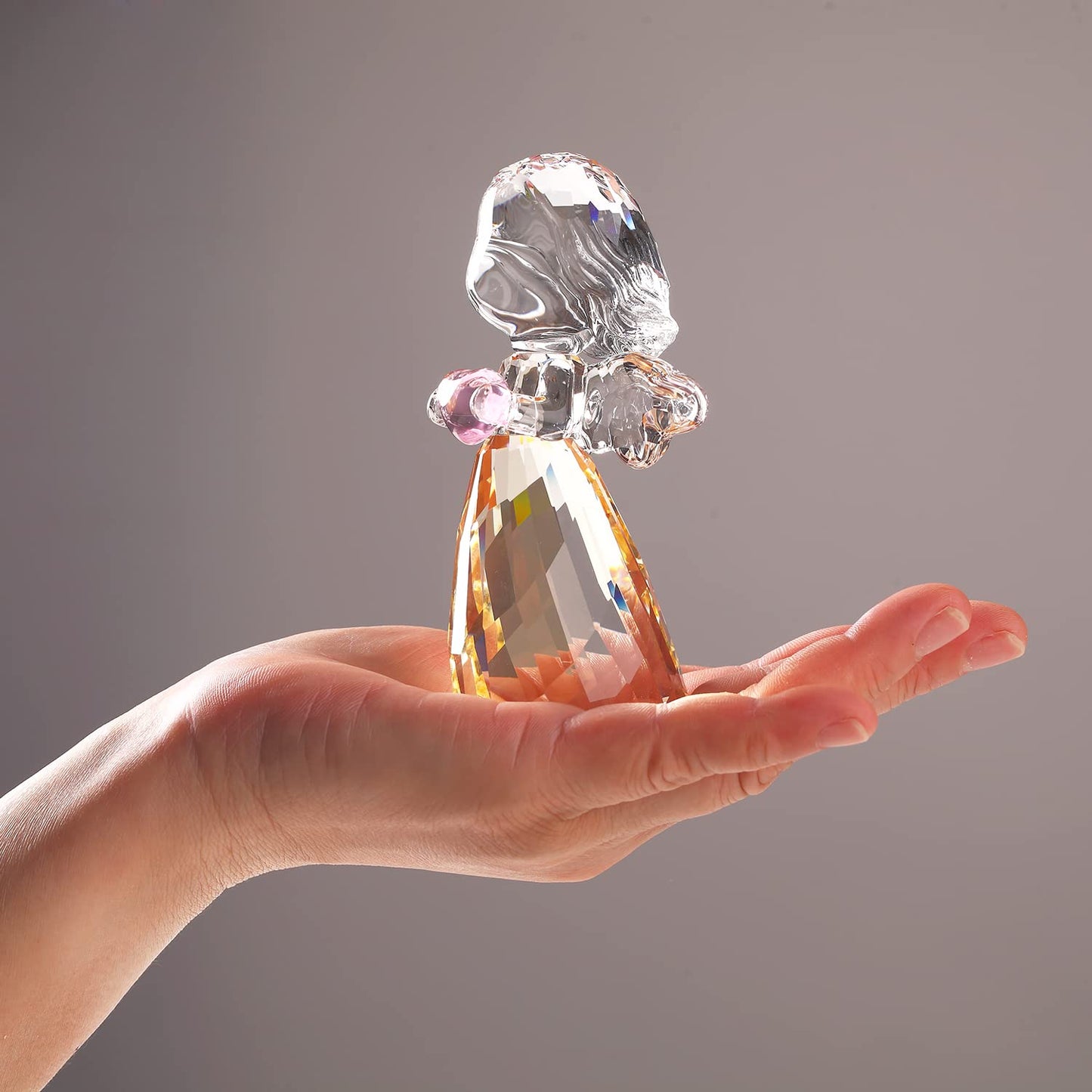 DOJOZ Crystal Little Angel Christmas Birthday Gifts Cherub Figurine Paperweight Decor Ornaments Art Collecible (Gold)