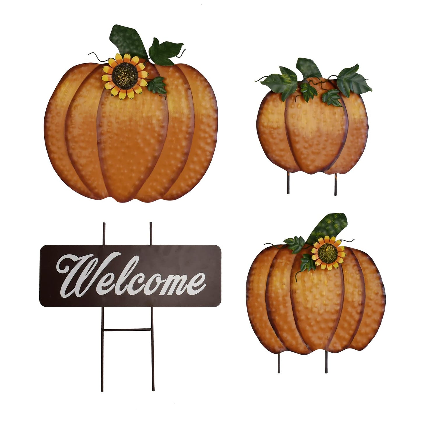 Linfevisi Pumpkin Yard Sign Stakes Stacked Pumpkin Garden Stakes Outdoor Metal Fall Decor Welcome Signs Lawn Ornaments for Autumn Harvest Thanksgiving Halloween 38.4"