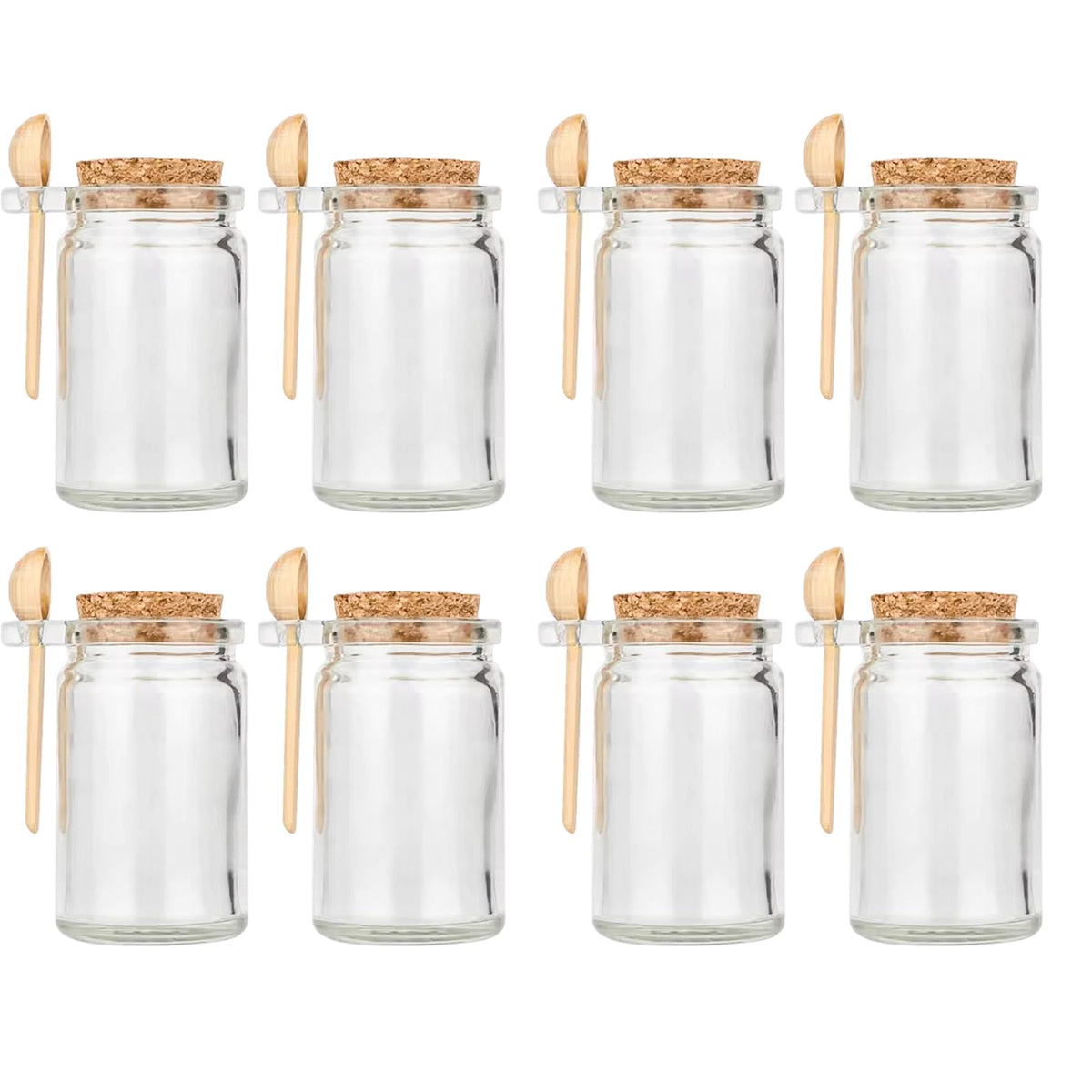 Bath Salt Container, 8.5oz/250ml Bath Salt Jar, Glass Jar with Lid And Spoon, Salts Glass Storage Containers With Spoon, with Bamboo Lids Scoop Airtight Spice Sugar Containers Jars for Candy Spice (8)