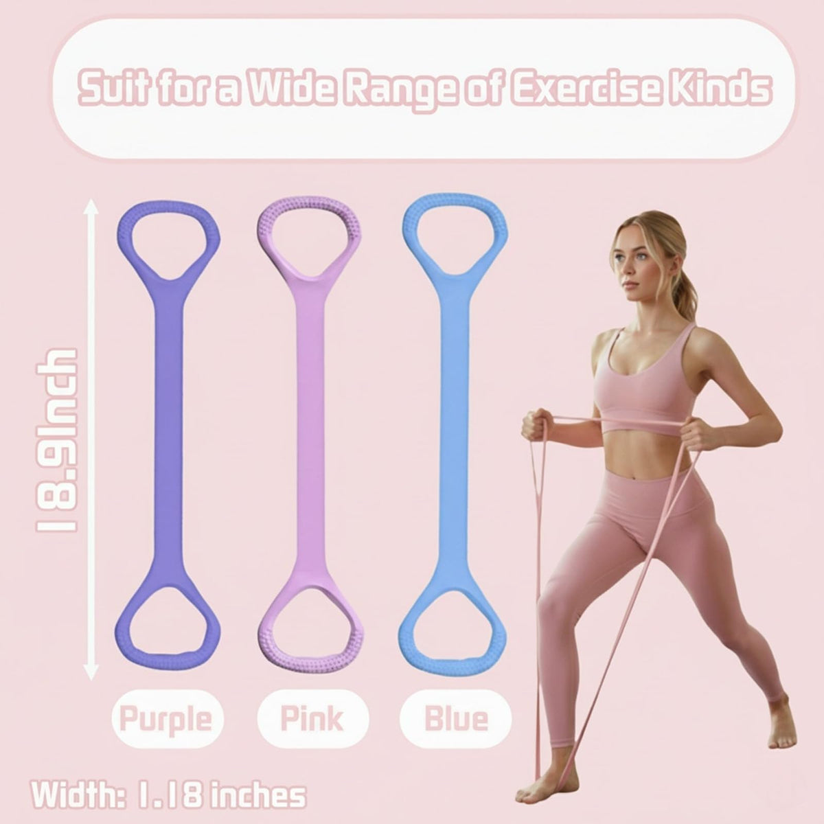 Figure 8 Fitness Resistance Band, Exercise Resistance Bands for Women, Resistance Bands with Handles for Arms, Back, Shoulders, Legs and HIPS Working Out (Blue)