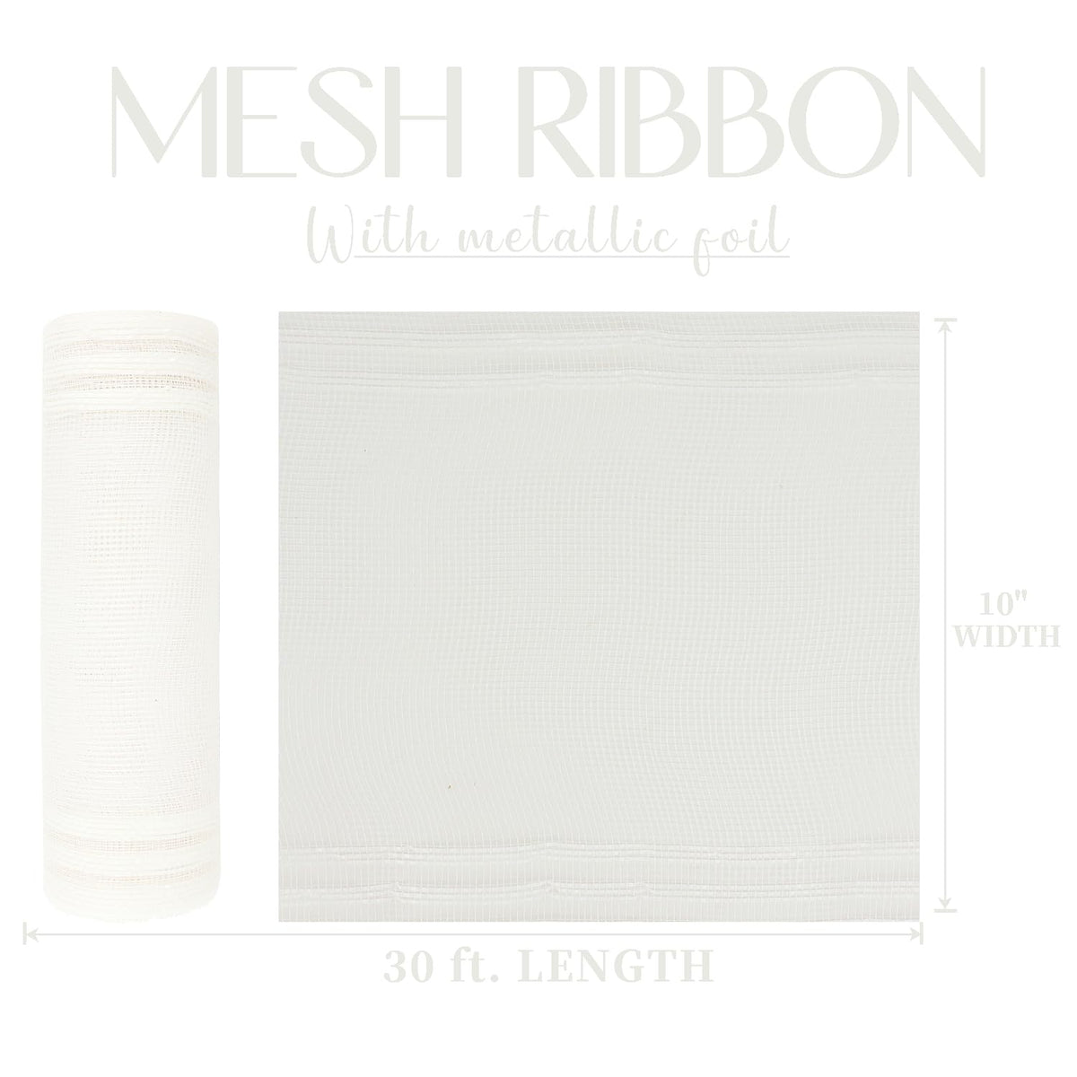 MEEDEE White Deco Mesh 10 Inch Roll Christmas Mesh Ribbon Basic Mesh with White Stripes 10 Yards Mesh Ribbon for Christmas Tree, Wreath Supplies, Garland, Bow Making