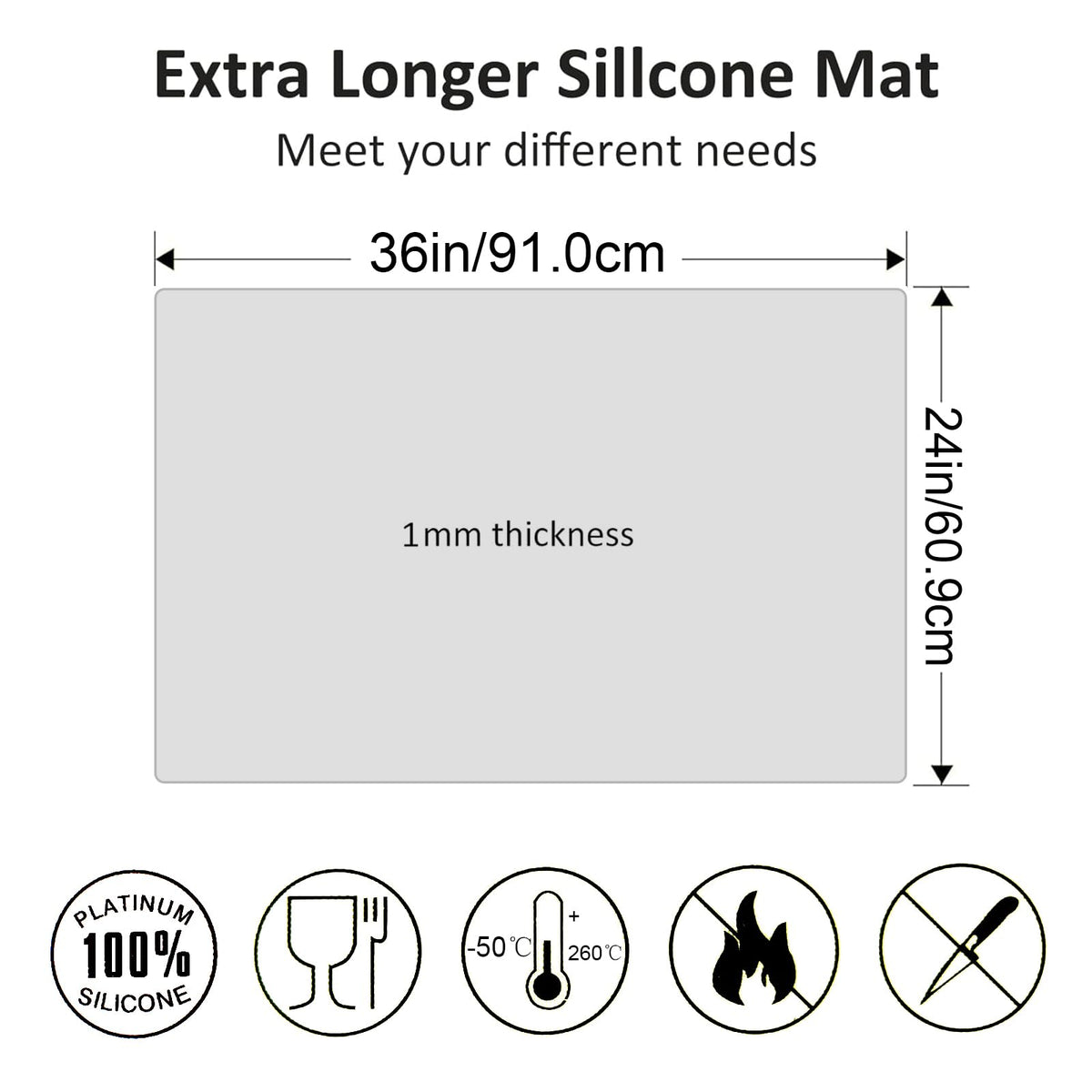 36" x 24" Extra Large Silicone Mat for Epoxy Resin, non-slip, heat-resistant, demolding, etc. (Black)