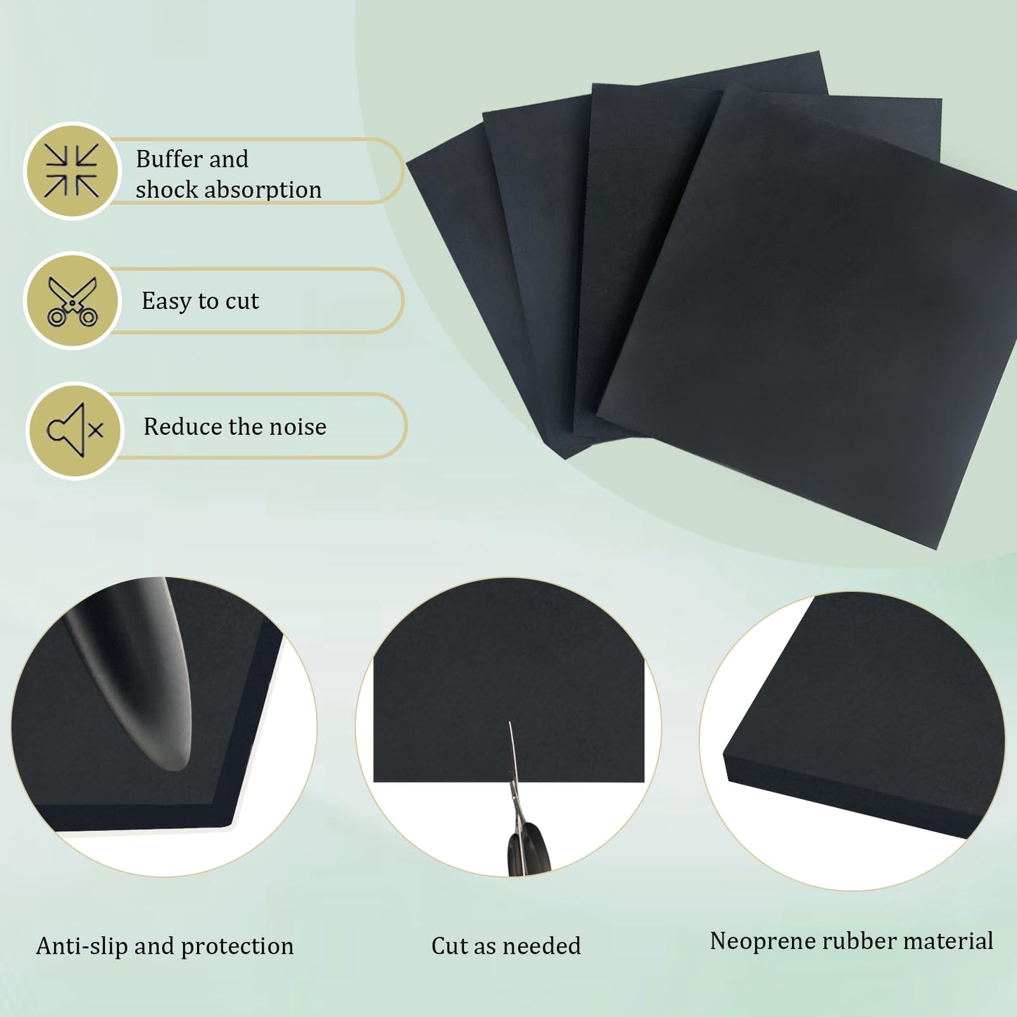 4 Pieces Anti Vibration Pads 1/4 in Thick X 4 in X 4 in, Neoprene Rubber Pads, Hard Rubber Block for Anti-Slip, Shock Absorption, Protection