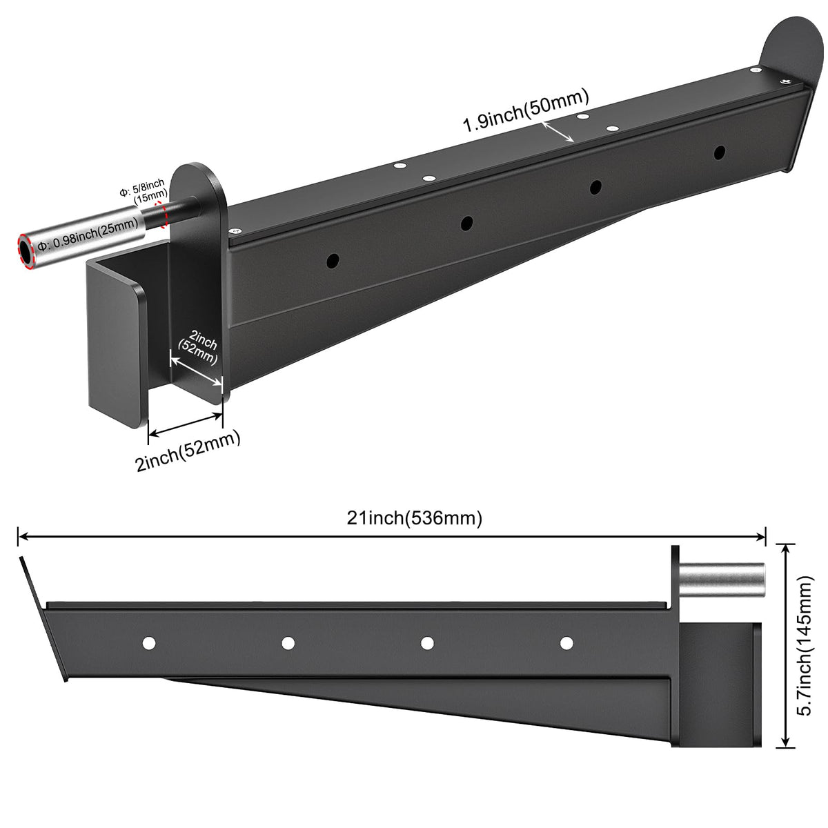 Kipika Safety Spotter Arms for 2" x 2" Power Racks with 5/8" or 1" Holes - Heavy Duty Barbell Safety Catches with Rubber Pad - Adjustable and Easy to Install - Set of 2