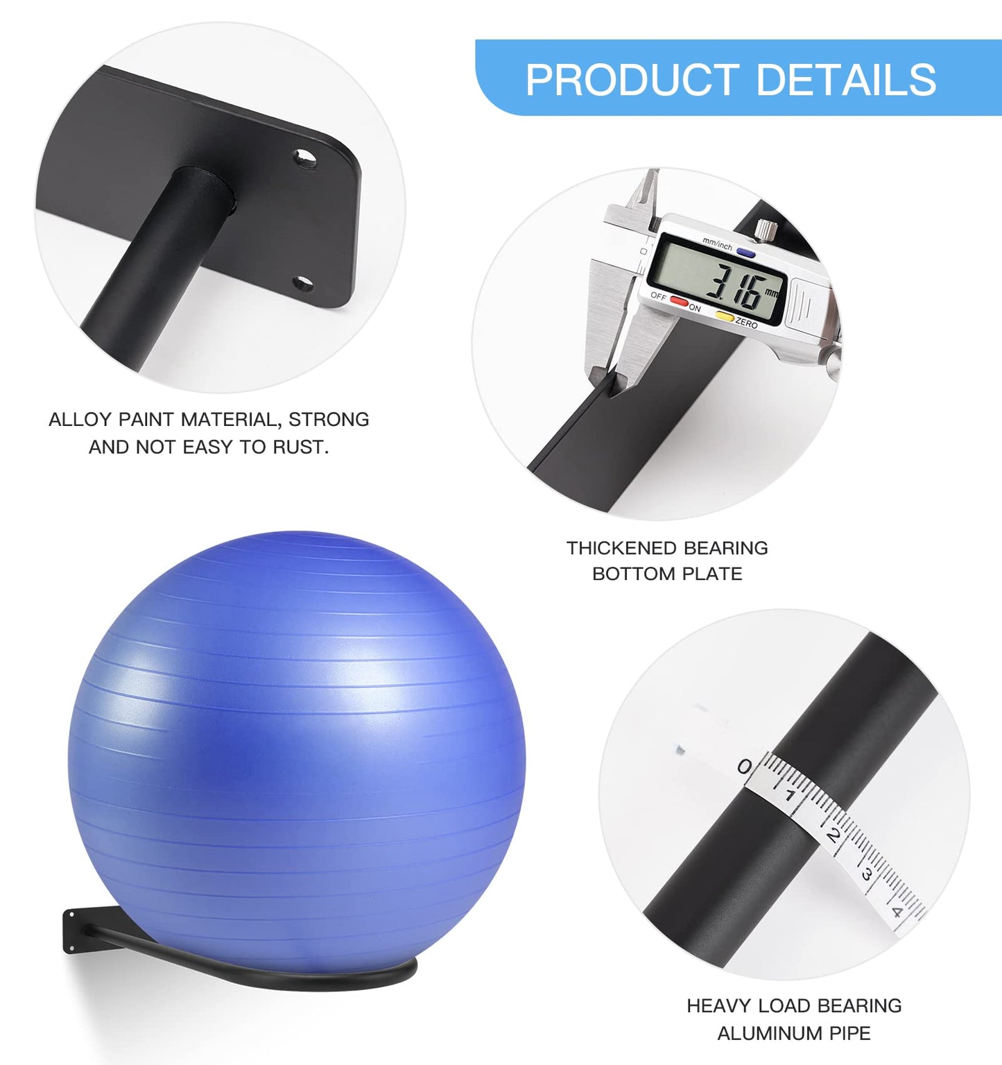 XIAO PEI Medicine Ball Rack - Wall Mount Stability Ball Storage Rack(2 Black)