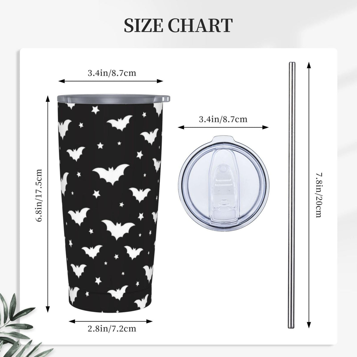 TOUNHEYA Halloween Bats Tumbler with Lid and Straw Gothic 20oz Insulated Stainless Steel Cup Spooky Travel Coffee Mug Water Bottle for Women Gift for Birthday Christmas