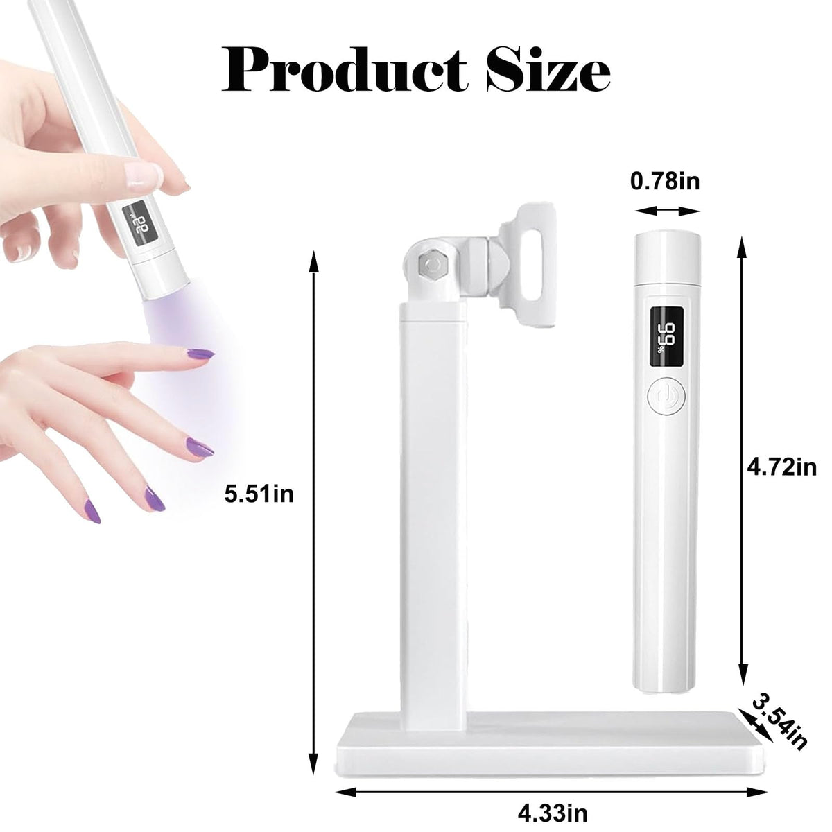 3-in-1 Handheld UV Nail Light Kit - Portable Stand with LCD Display - Cordless UV LED Nail Lamp for Home DIY Manicure
