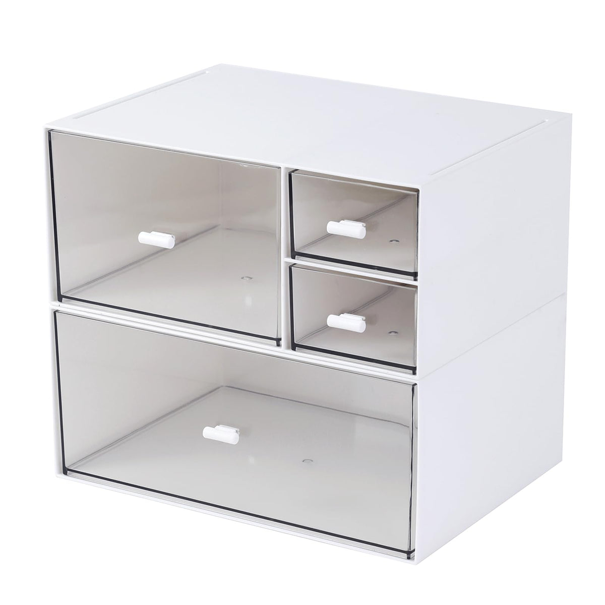 MILULUGO Desk Organizer with 4 Drawers, Makeup Organizer, Desktop Storage Box, Cosmetics Storage Box for nail polish, Lipstick, Brushes, Jewelry, Skincare, Bathroom Organization Boxes(White)