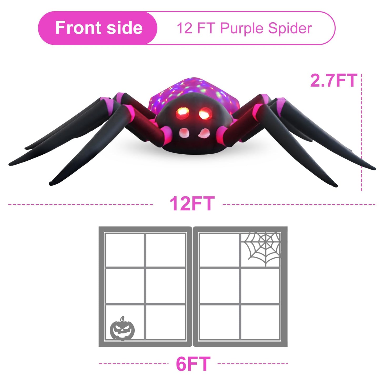 HZGDEJTG 12ft Purple Spider Halloween Inflatable Outdoor Decoration, Yard Decorations with LED Lights for Outdoor Lawn, Garden, Home Holiday Party