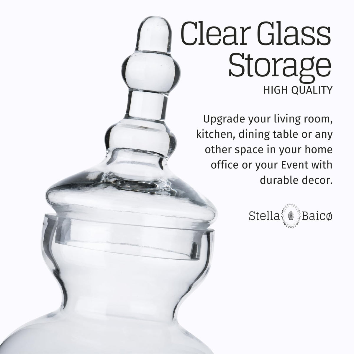 Stella Baicø 3-Pack Glass Apothecary Jars with Lids – Decorative Candy Storage Containers for Wedding, Buffet, Kitchen (H: 9", 12.5", 14")