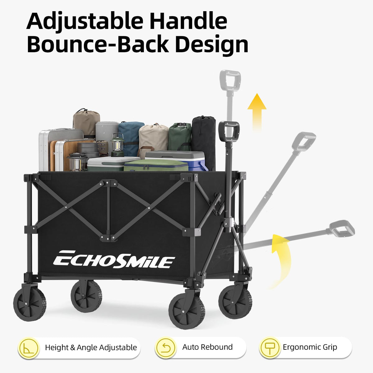 EchoSmile Lightweight Collapsible Wagon Cart, Compact Foldable Wagon for Grocery, Camping & Sports, Easy Fold Utility Wagon,Black