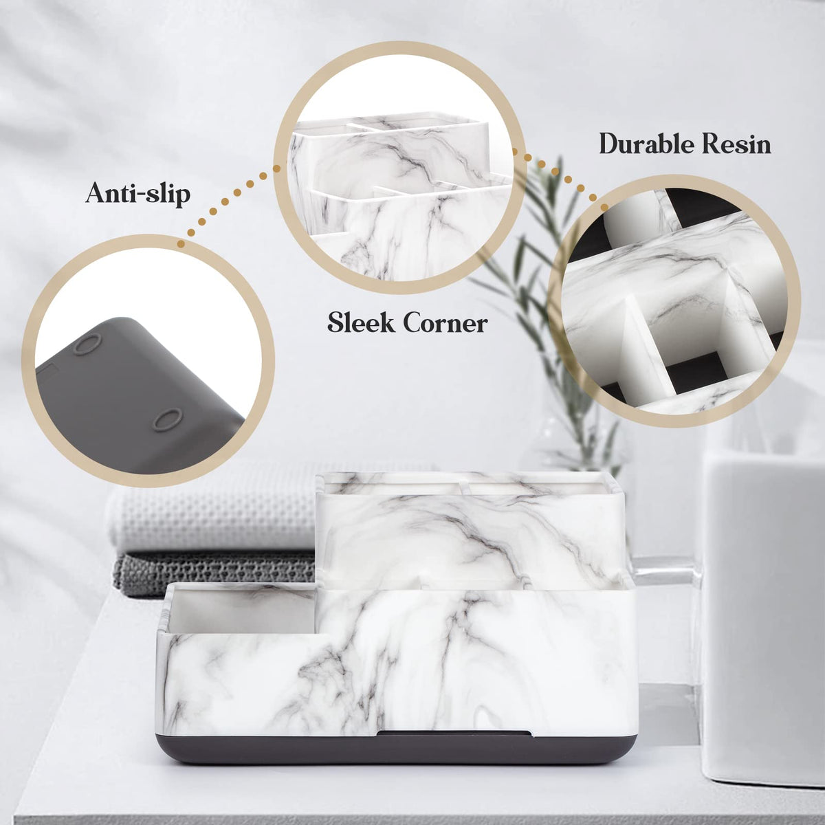Toothbrush Holder,Bathroom Organizer Countertop, 5 Compartments Multifunctional Storage for Cosmetic, Makeup, Office Stationery Pencil,Toothpaste, Toothbrush,Ideal Gift for Home, Office