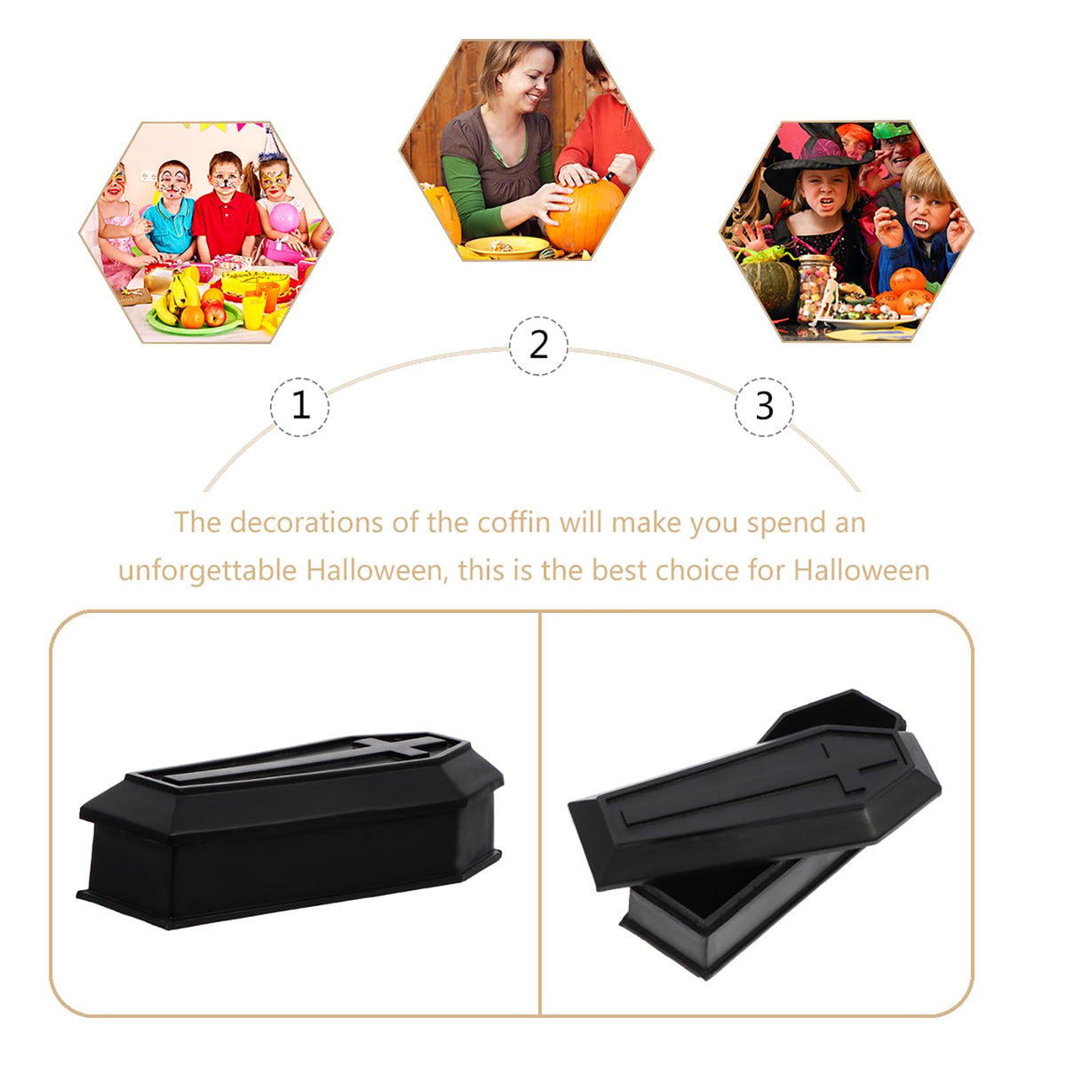 Healifty Mini Coffin Model Storage Box with Lid 2.08 X 1.1 X 0.9 Inches Black Plastic Coffin Decor for Halloween Dollhouse Ornament Candy Holder Party Prank