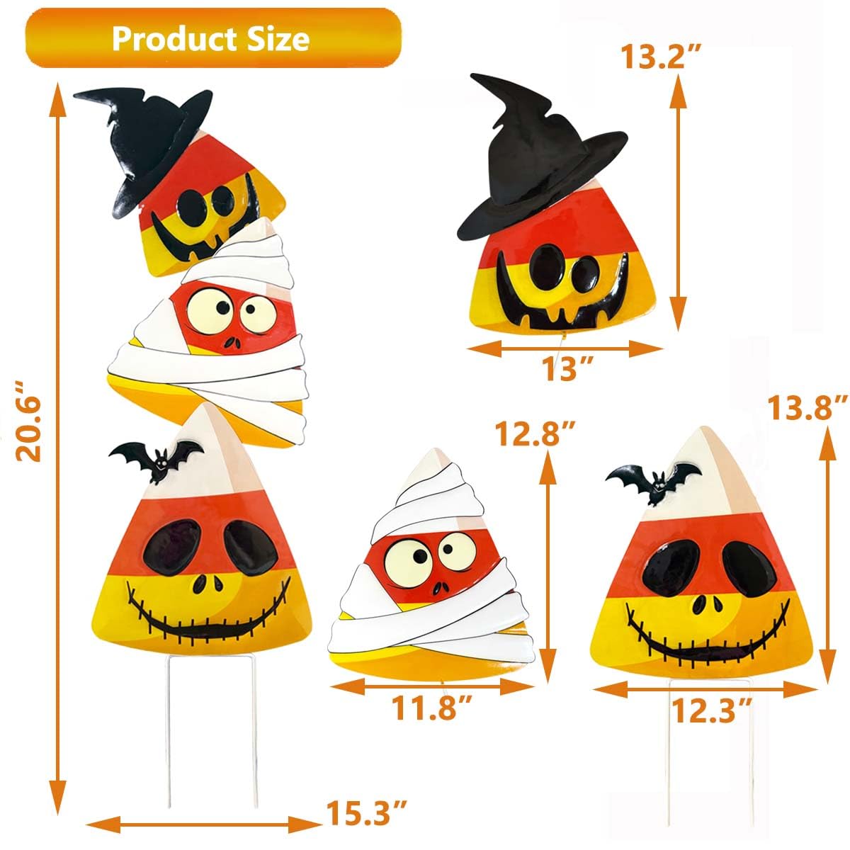 SMATOLS 3 Packs Halloween Garden Stakes, Stacked Metal Candy Corn Lawn Decor, Halloween Decorative 3D Yard Signs Stake for Outdoor Front Garden Pathway Decorations