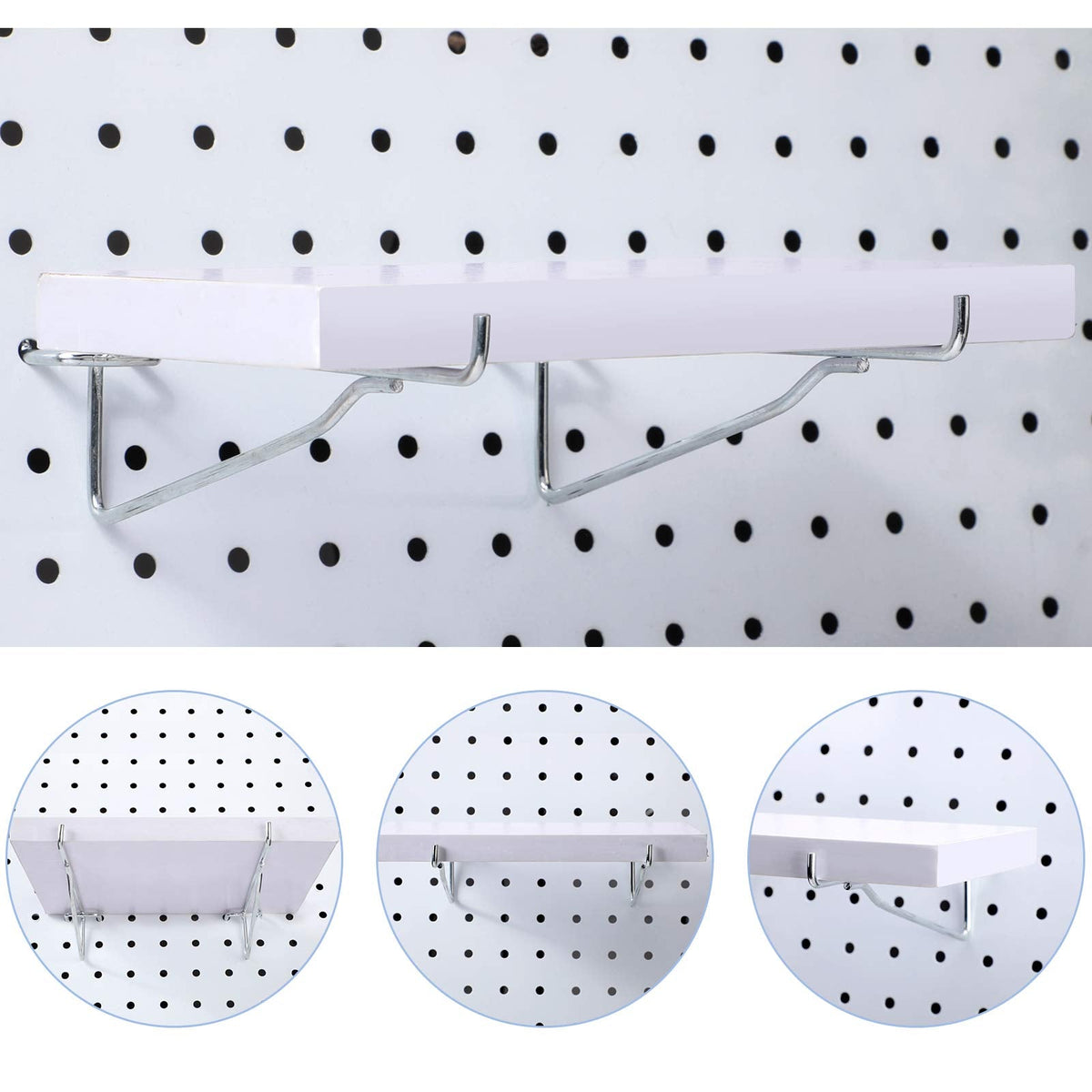 Hotop Pegboard Shelf Hooks Metal Pegboard Shelf Brackets Kit 1/8, 3/16 Peg Board Organizer Accessories Shelves and Baskets Brackets Storage Rack for Art Craft Room, Kitchen, Office(8 Pieces,6 Inch)