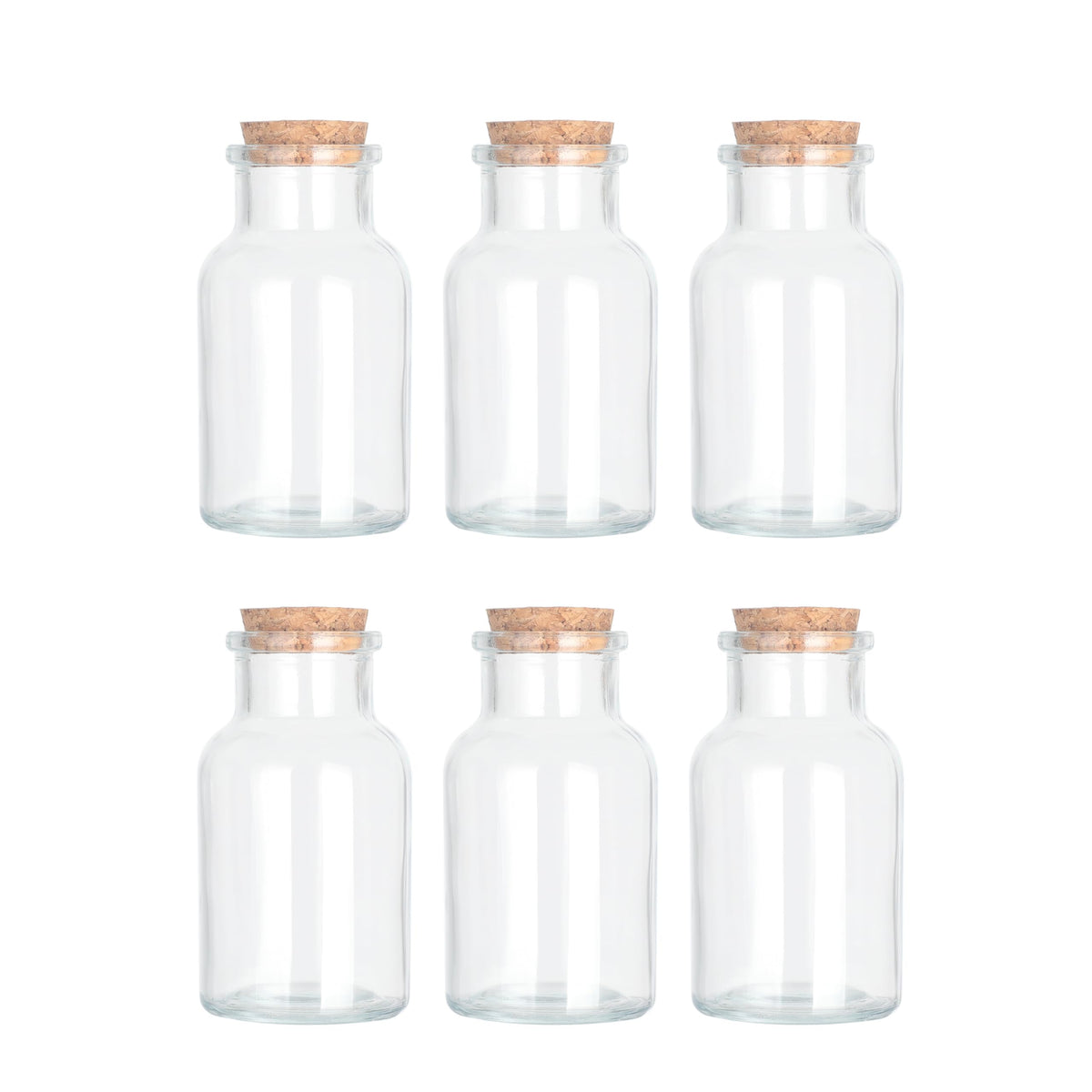 Magic Season Decorative Glass Bottles with Cork Stoppers (5 fl oz. Wide Mouth Round Bottles/Set of 6)