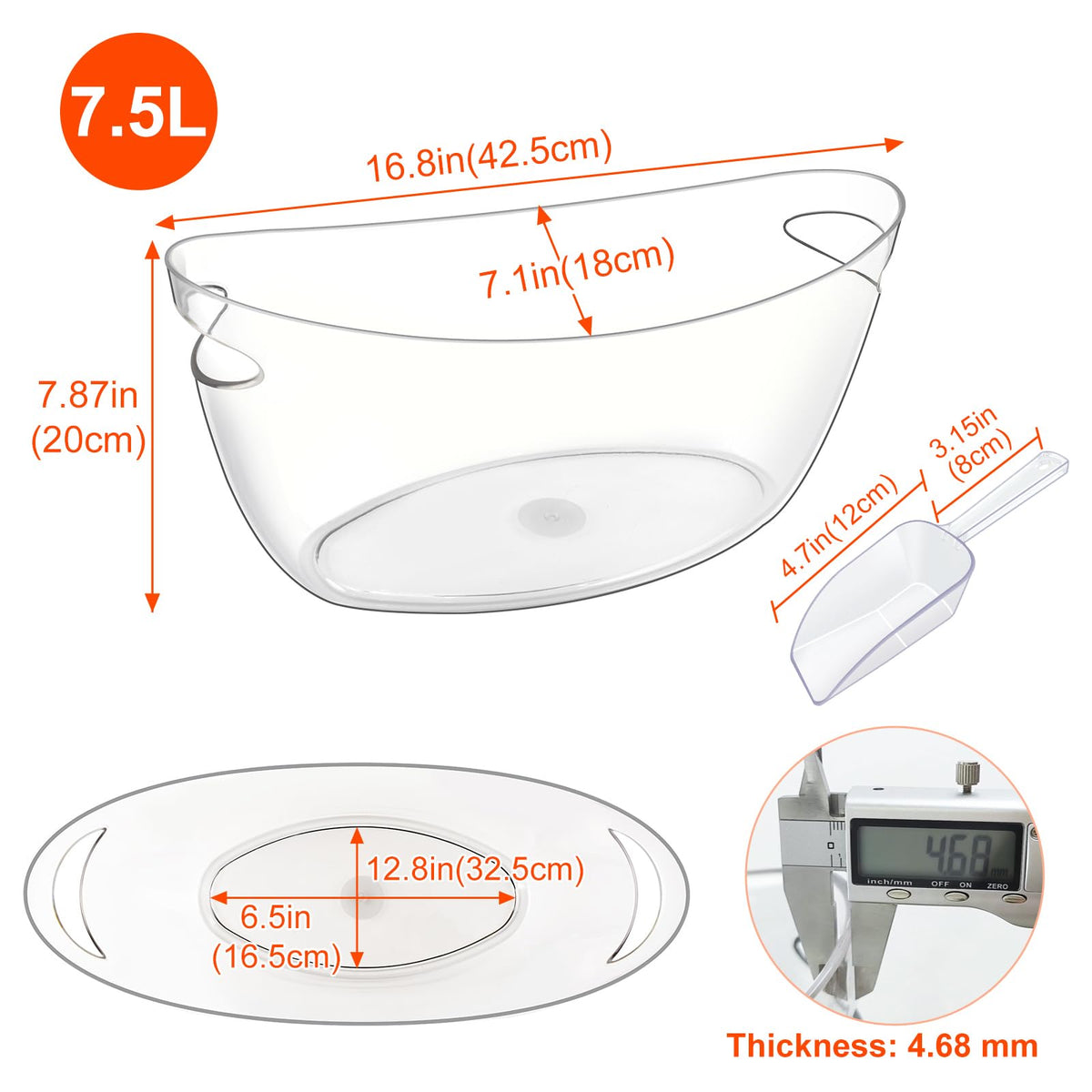 Blaithom 2-Pack Ice Buckets for Parties, 7.5L Clear Acrylic Beverage Tub