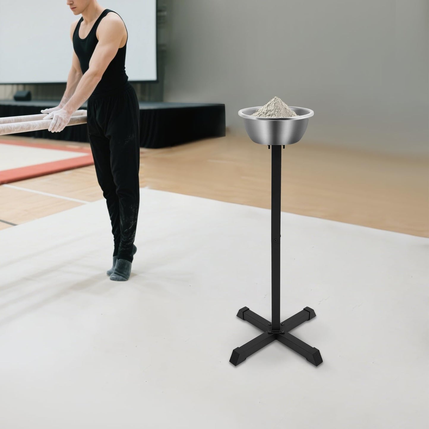 Gym Chalk Stand with Bowl, 42.3" Tall Chalk Holder for Weightlifting, Rock Climbing, Gymnastics, Freestanding Storage with Deep Basin for Sports Clubs, Training Rooms, Schools, Easy Assembly, Black