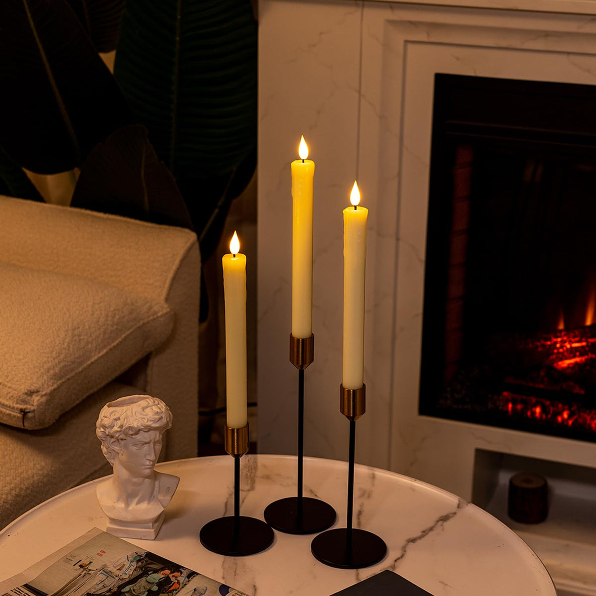 Homemory Real Wax LED Flameless Taper Candles with Remote Timer, 9.6 Inches Ivory Fake Candlesticks, Dripless Battery Operated Window Candle with 3D Flickering Flame for Fireplace Xmas Halloween