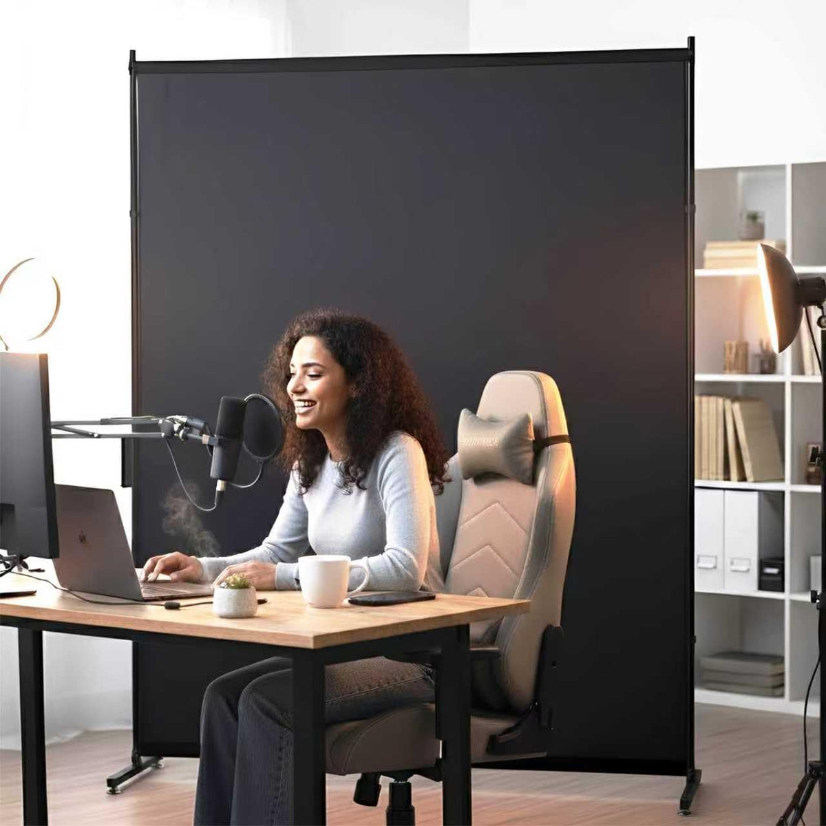 Room Divider Single Panel, 5FTX6FT Compact Privacy Screen with Thick Fabric,Temporary Partition Wall for Room Separation, Portable for Studio Apartment, Bedroom,Home Office,Black