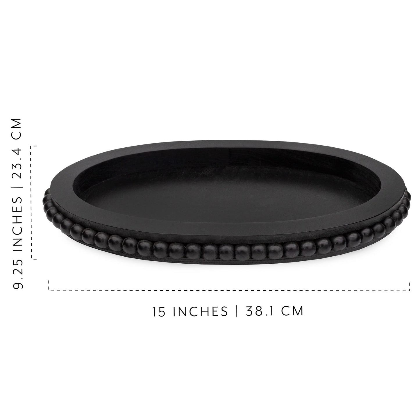 AuldHome Design Wood Beaded Tray (Black), Decorative Farmhouse Style Oval Wooden Tray