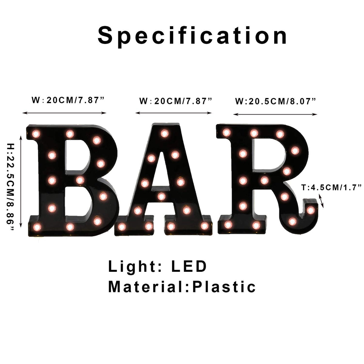 Black Bar Sign, Marquee Light Up Letters LED Marquee Number Lights Sign for Night Light Home Bar Christmas Lamp Birthday Party Wedding Decoration-BAR
