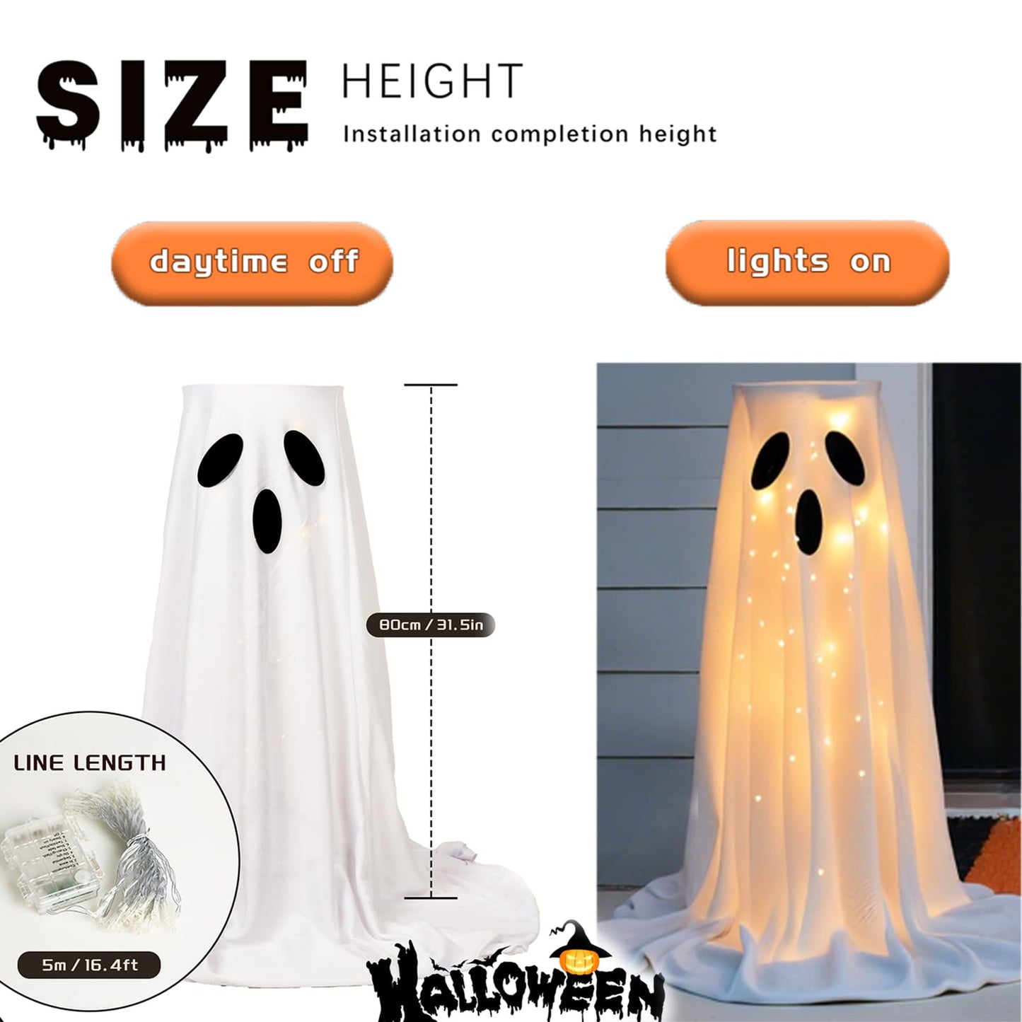 Halloween Decorations 32'' Light-Up Ghost Candy Bowl Stand Large Ghost Decor Cute Trick or Treat Candy Holder