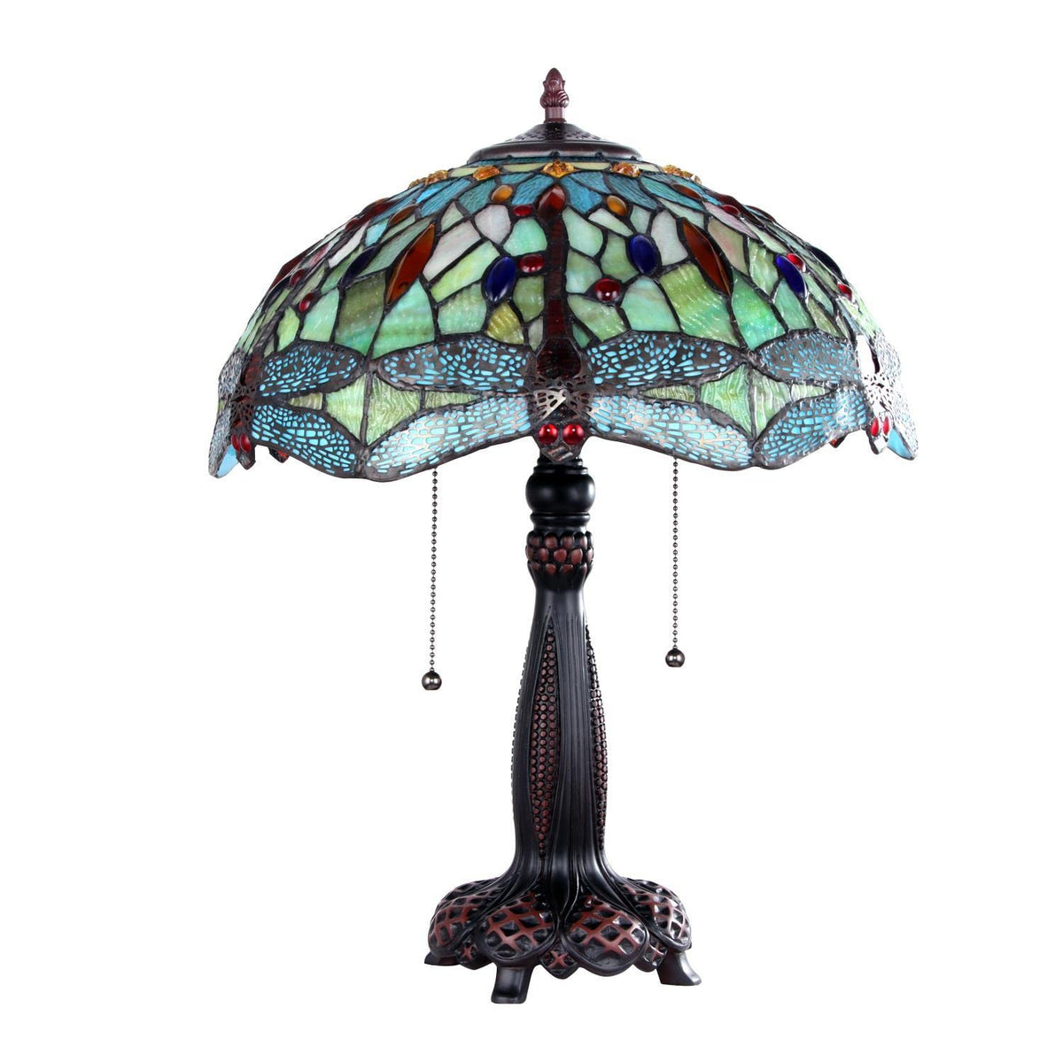 Chloe Lighting Empress Dragonfly Tiffany-Style Table Lamp, Dark Bronze, 16in Wide, Multicolor, Model CH3T471GD16-TL2