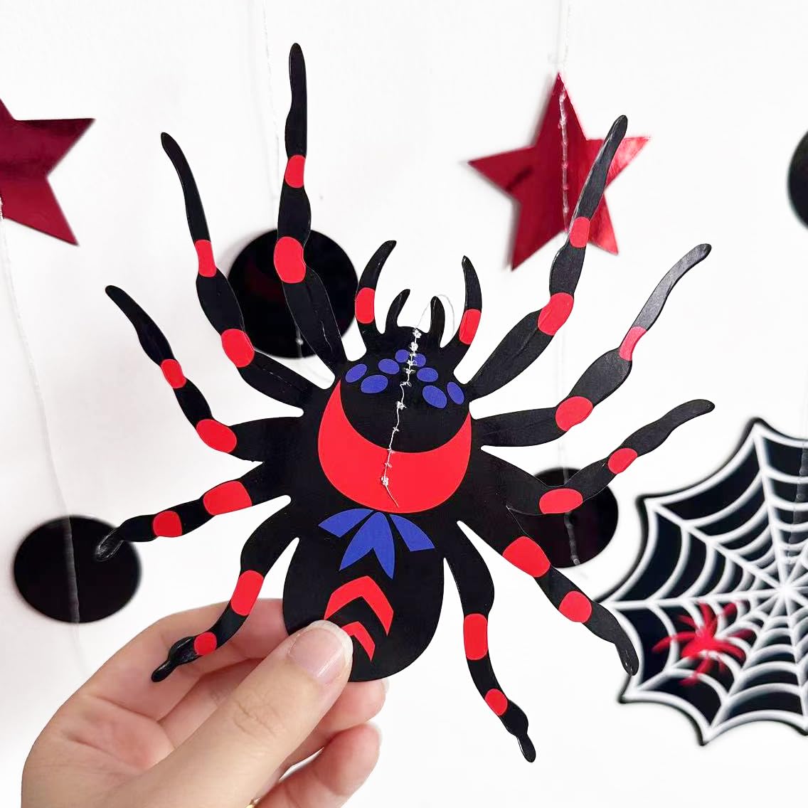 42Ft Spider 3rd Birthday Party Decorations Red Blue Stars and Black Spider Web Garland Streamer for Kids Boys 3rd Cartoon Spiders Birthday Super Heros Baby Shower Cartoon Bday Party Decor Supplies