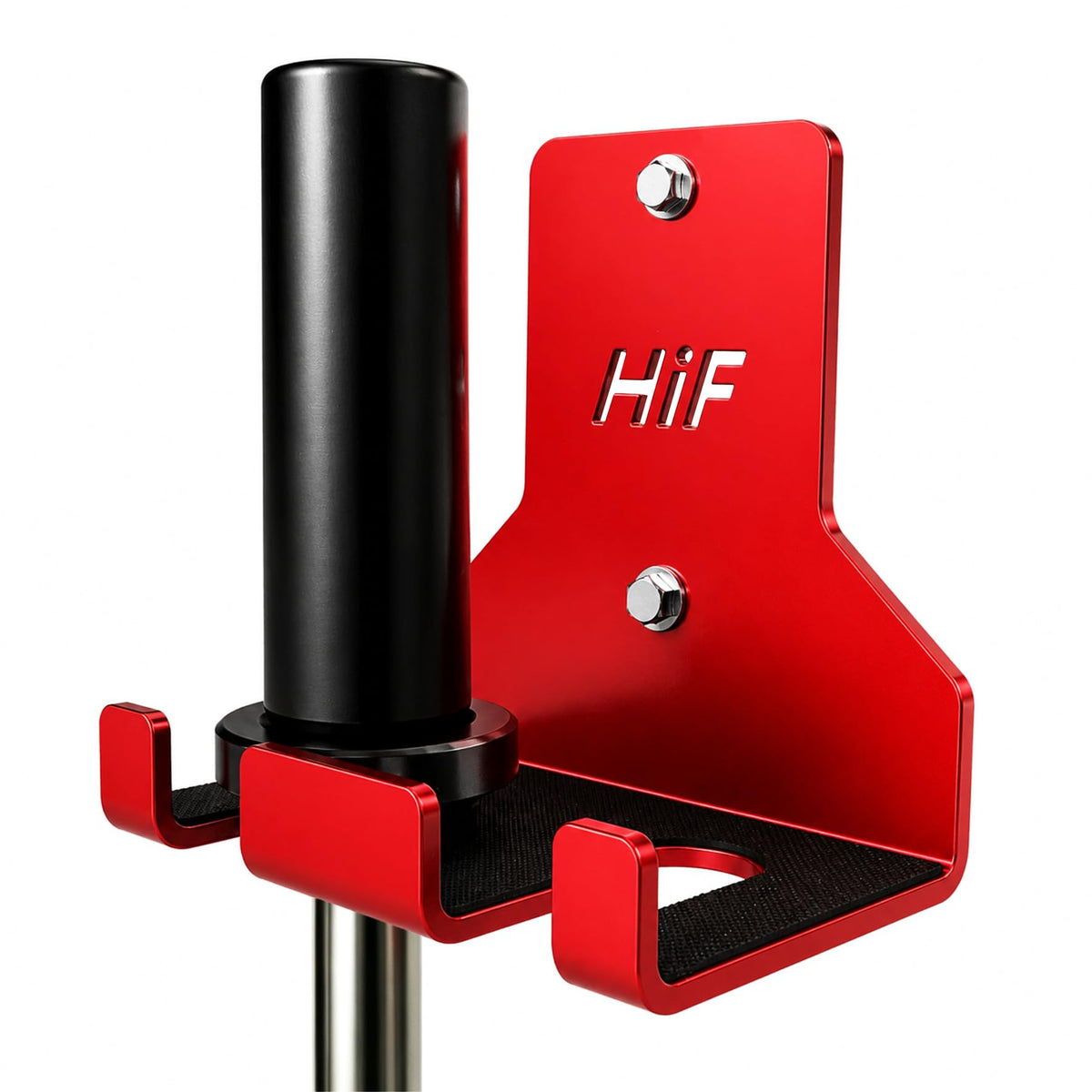 Olympic Barbell Hanger,Garage Gym Bar Wall Rack,Vertical Barbell Mount Rack,Space Saving Commercial or Home Gym Accessory,Holds Under 33mm Bar Size (Red 2 Hooks)