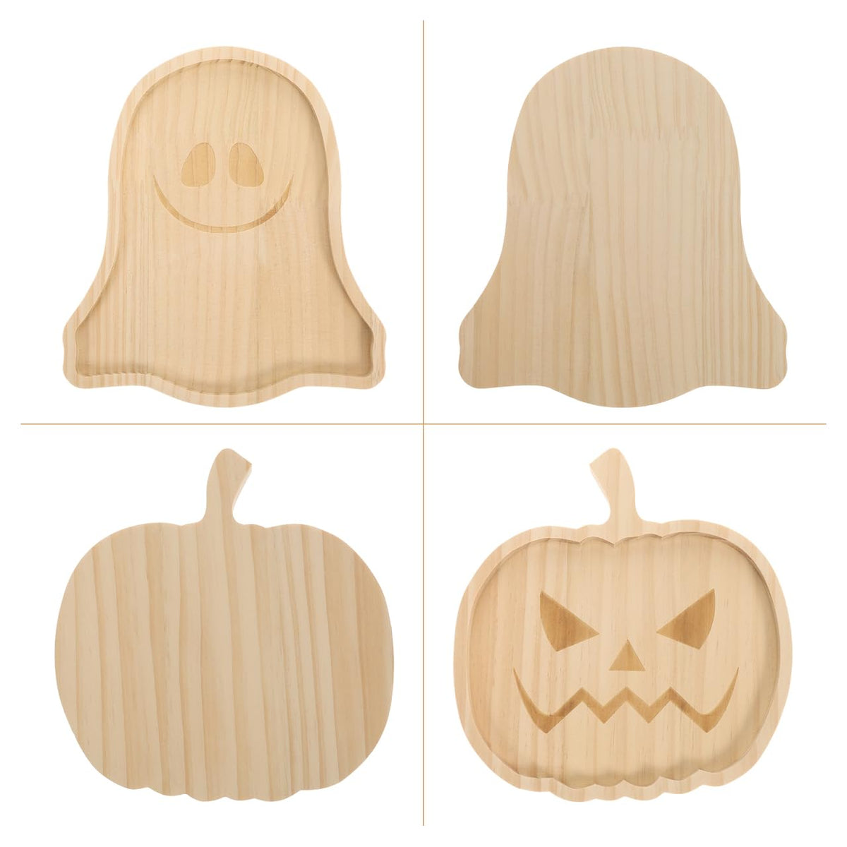 JECOMPRIS Halloween Wooden Pumpkin Tray and Ghost Snack Serving Dish 7.5 Inch Food Plate for Party Home Decor and Entertaining