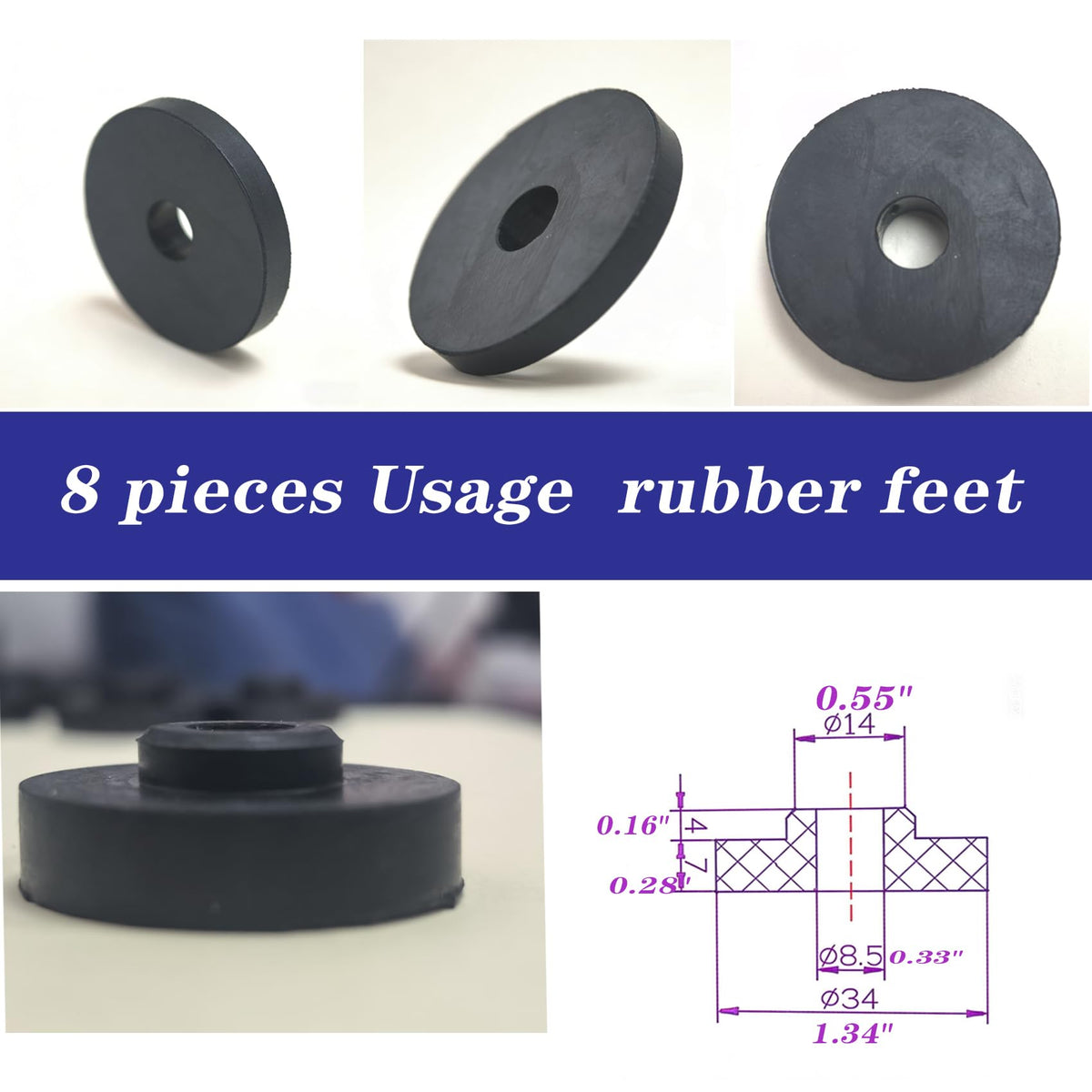 8 Pack Rubber Feet,Diameter: 1.34 in High Damping Vibration Damping Ring for Electric Motor,Refrigeration Compressor,Quiet Vibration Reduction Place (Natural Rubber) (8NaturalRubber)