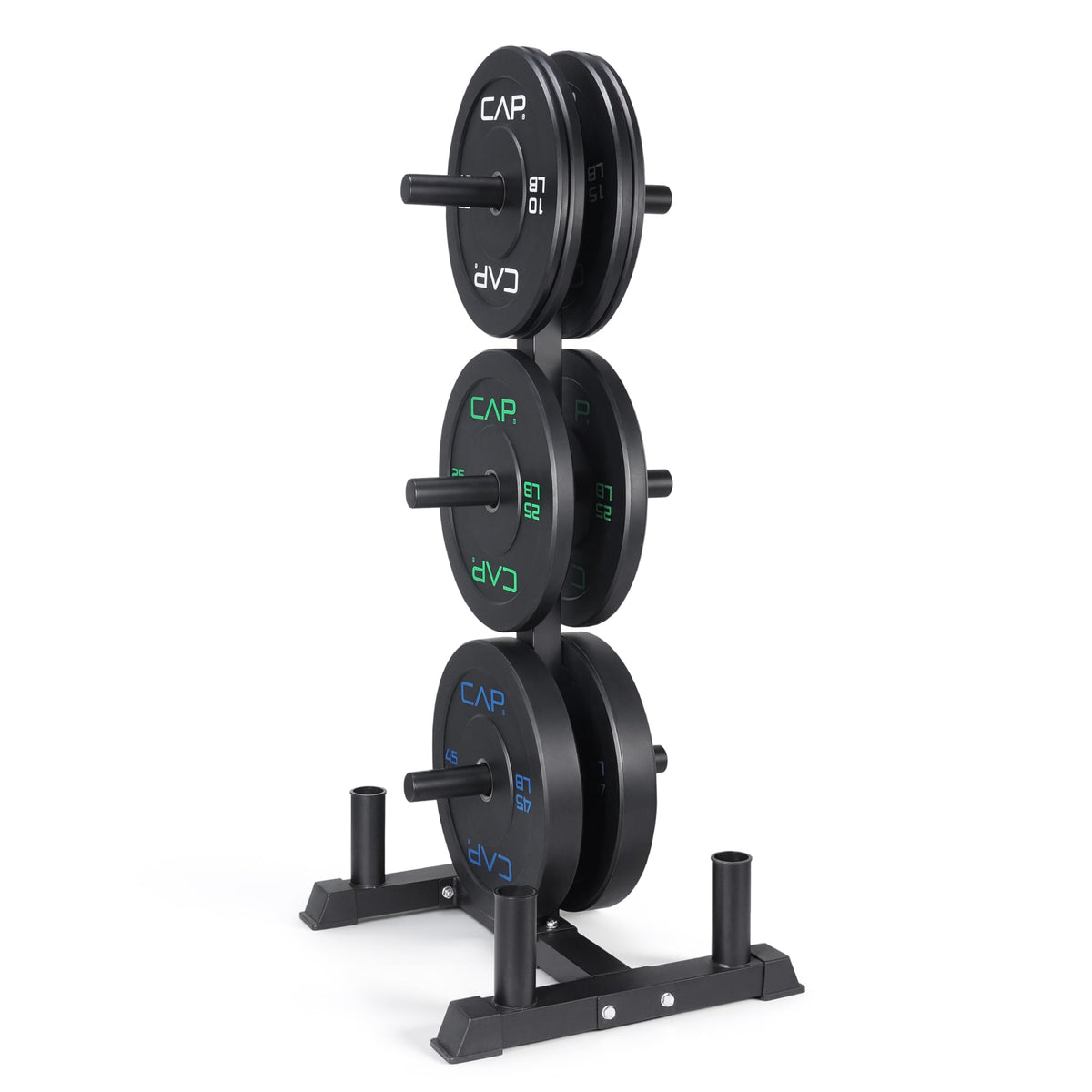 CAP 190 lb Economy Olympic Bumper Plate Set with Storage Rack, 2-Inch Olympic Plates, Medium Bounce Rubber Weight Plates with Steel Hub, 6 Weight Posts & 4 Barbell Holders for Weightlifting, Strength Training & Home Gym Workouts