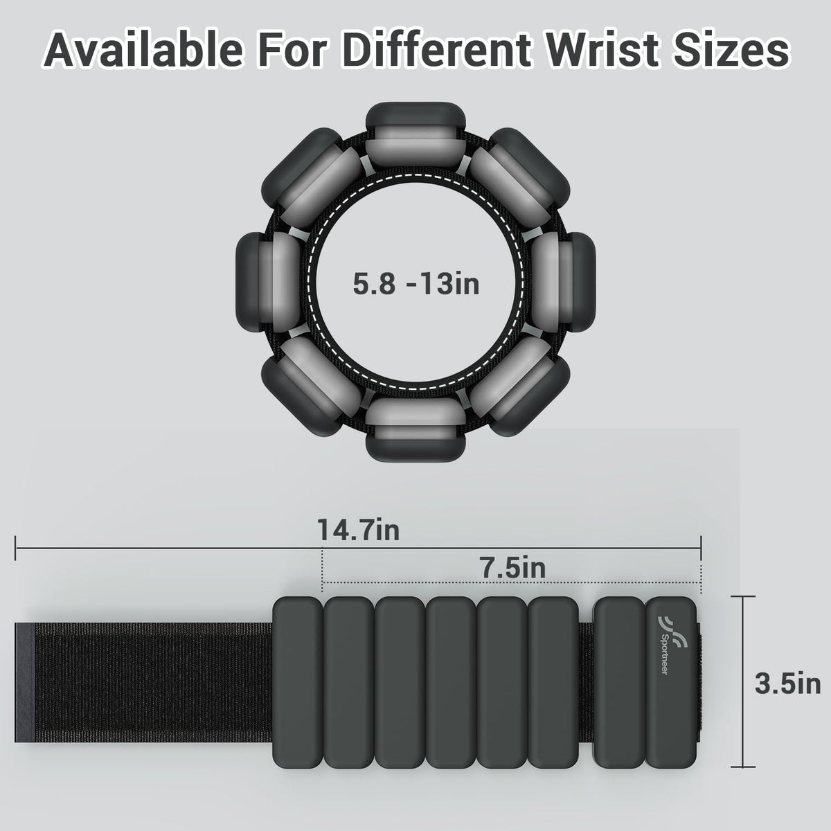 Sportneer Wrist & Ankle Weights for Women Men - 1 Pair (1 lb/2 lb Each) | Adjustable Weighted Bracelet Silicone Bangles for Yoga, Dance, Pilates, Cardio, Aerobics, Gym, Pool Exercises and Jogging (Polar Night Black, 2 LBS x 2)