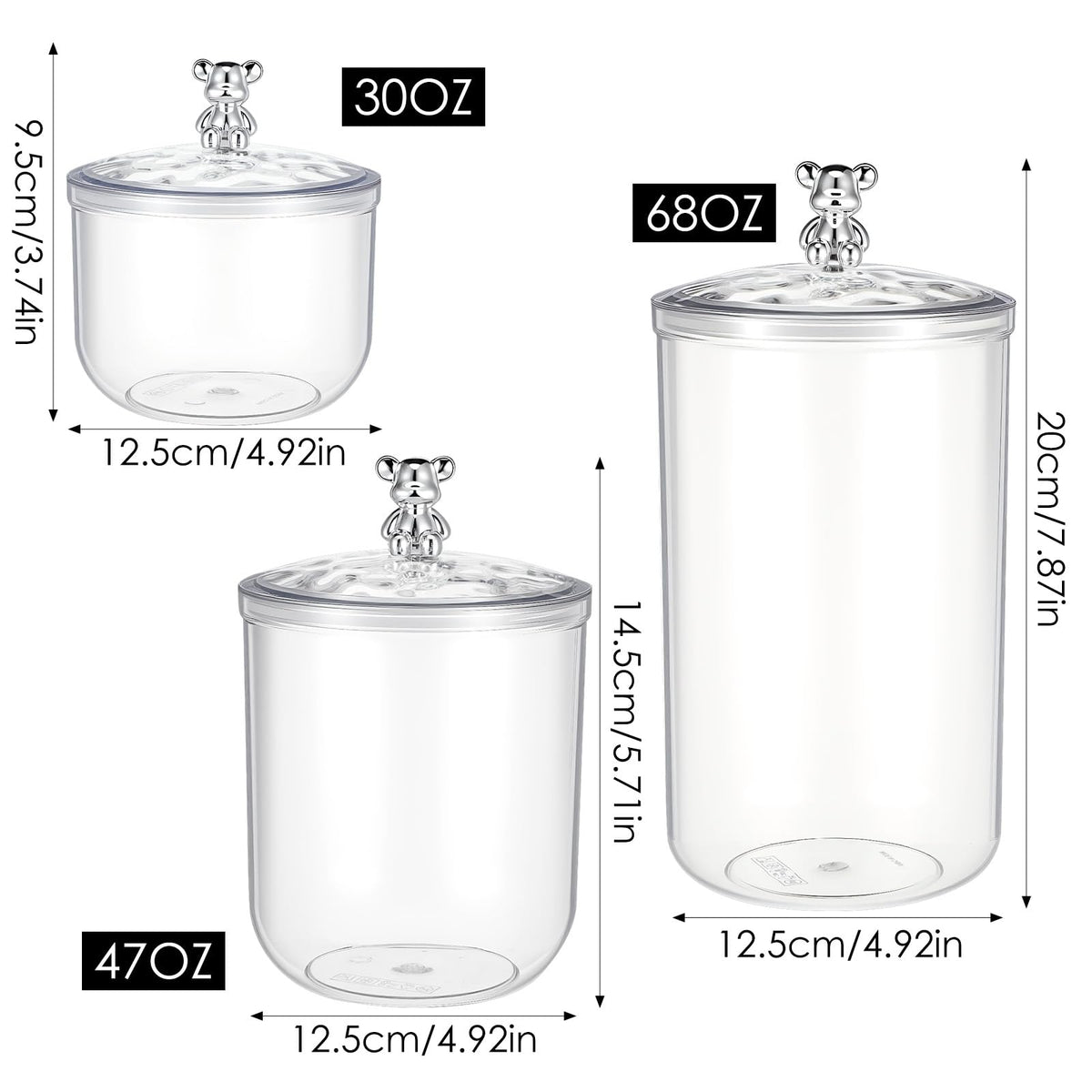 Ckhoid 3PCS Clear Candy Jars With Lid, Plastic Storage Jar Canister with Airtight Lid, Decorative Cookie Container for Snacks Buffet Wedding Home Bar Décor, Pantry Food Organizer Container 30/47/68 Oz